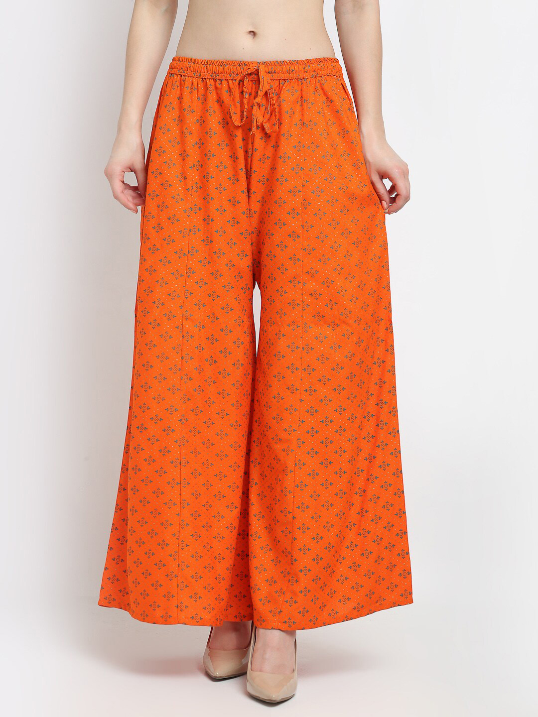 

GRACIT Women Orange & Grey Floral Printed Wide Leg Palazzos