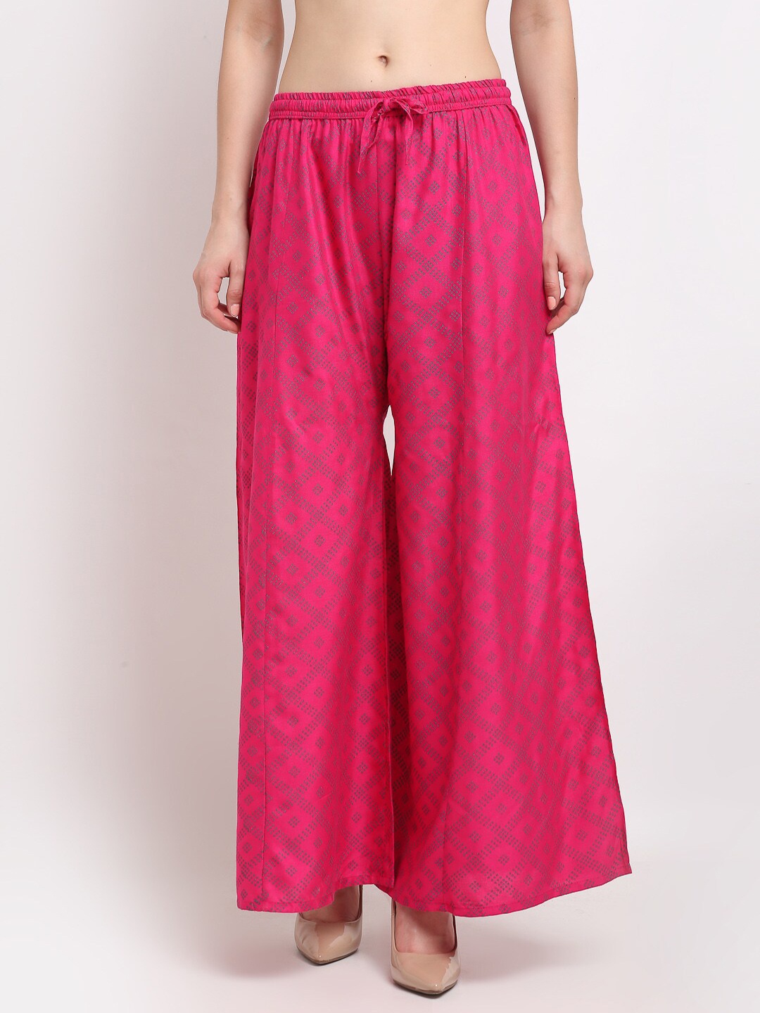 

GRACIT Women Pink Geometric Printed Flared Knitted Palazzos