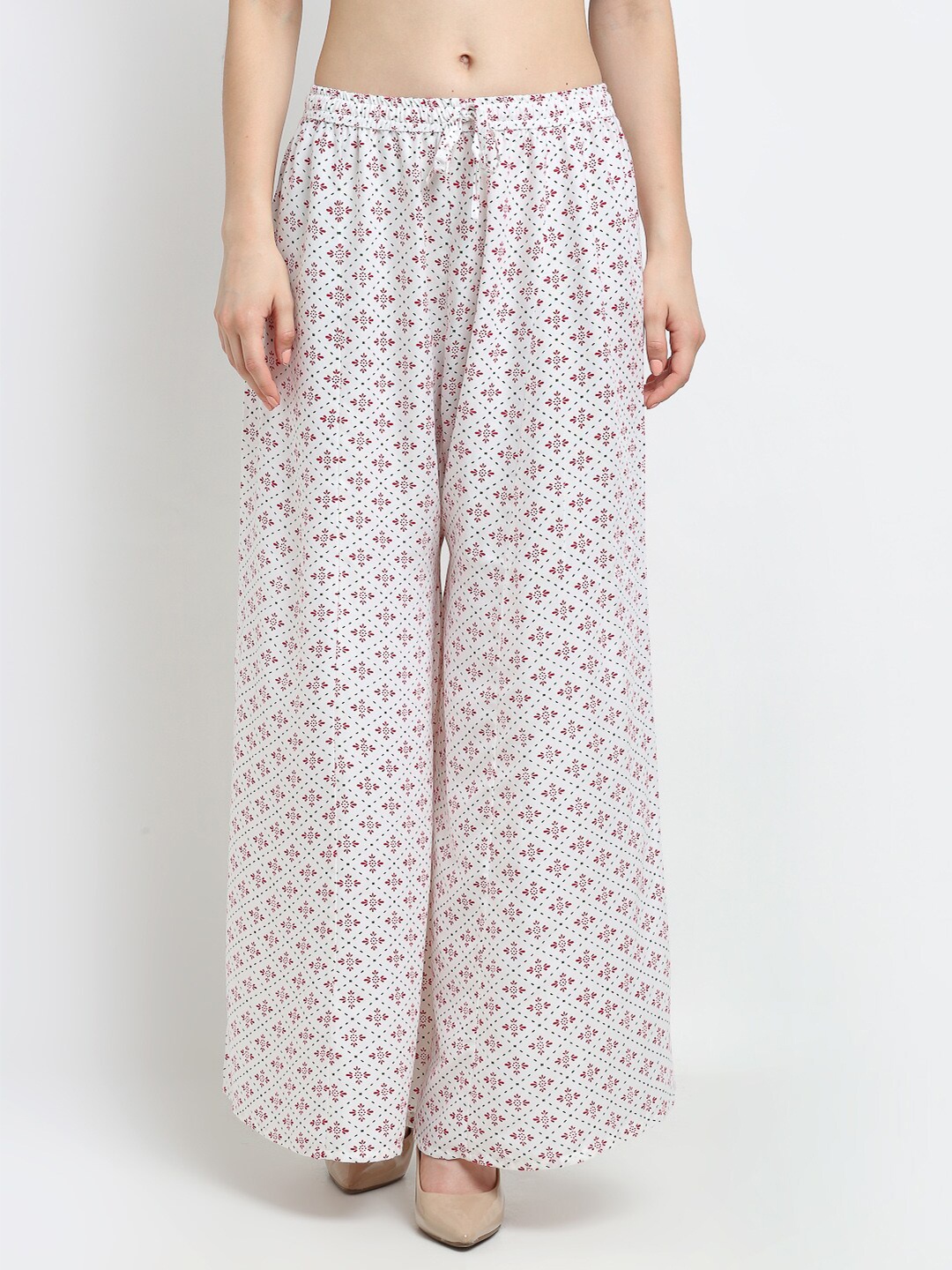 

GRACIT Women White & Red Floral Printed Flared Palazzos