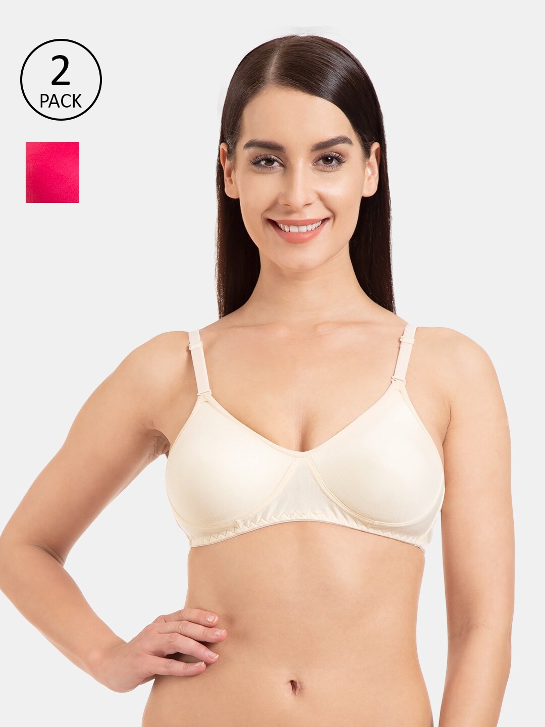 

KOMLI Women Beige & Pink Solid Pack of 2 Full Coverage T-Shirt Bra