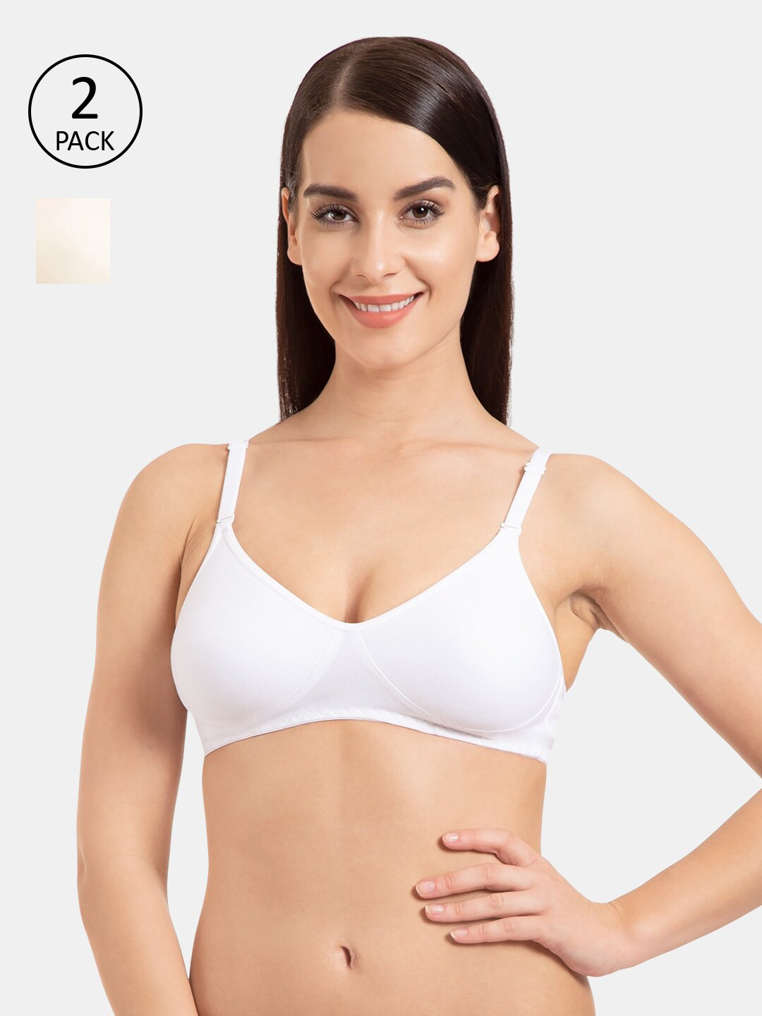 

KOMLI Pack of 2 White & Cream-Coloured Full Coverage T-shirt Bras