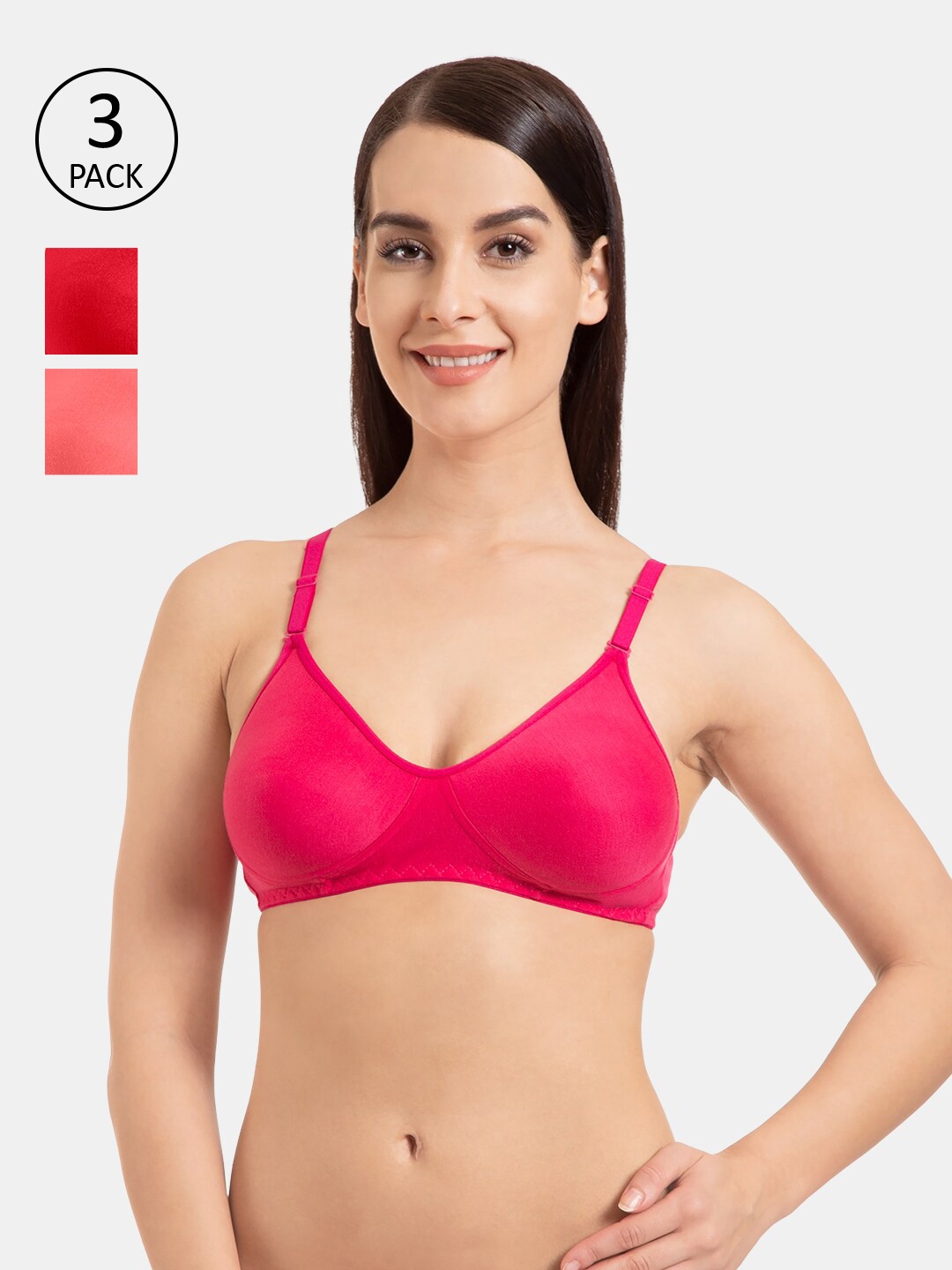 

KOMLI Woman Dark Pink,Red & Coral Pack of 3 T-shirt Bra-K-9103-3PC-DPK-RD-CRL