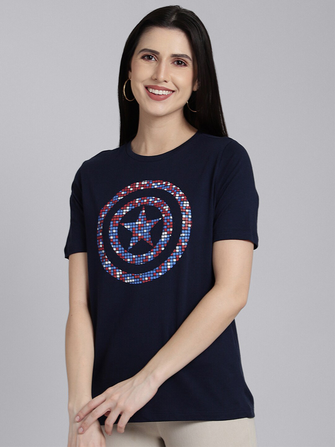 

Free Authority Women Blue Captain America Printed T-shirt