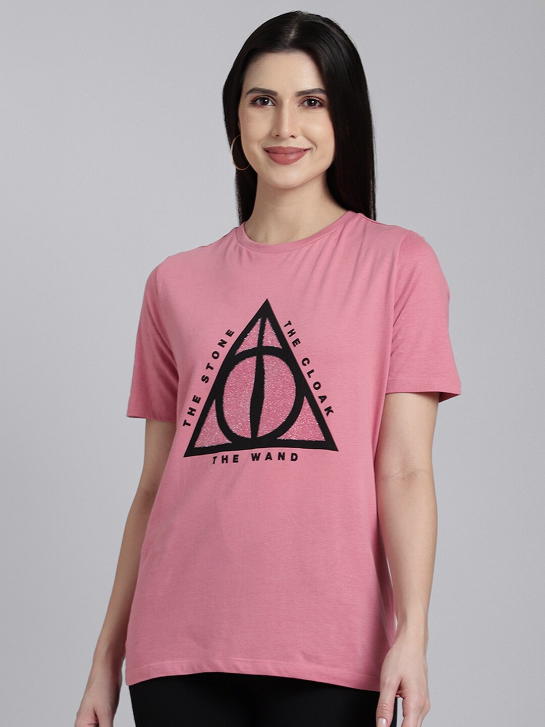 

Free Authority Women Pink Black Harry Potter Printed Cotton Pure Cotton T-shirt