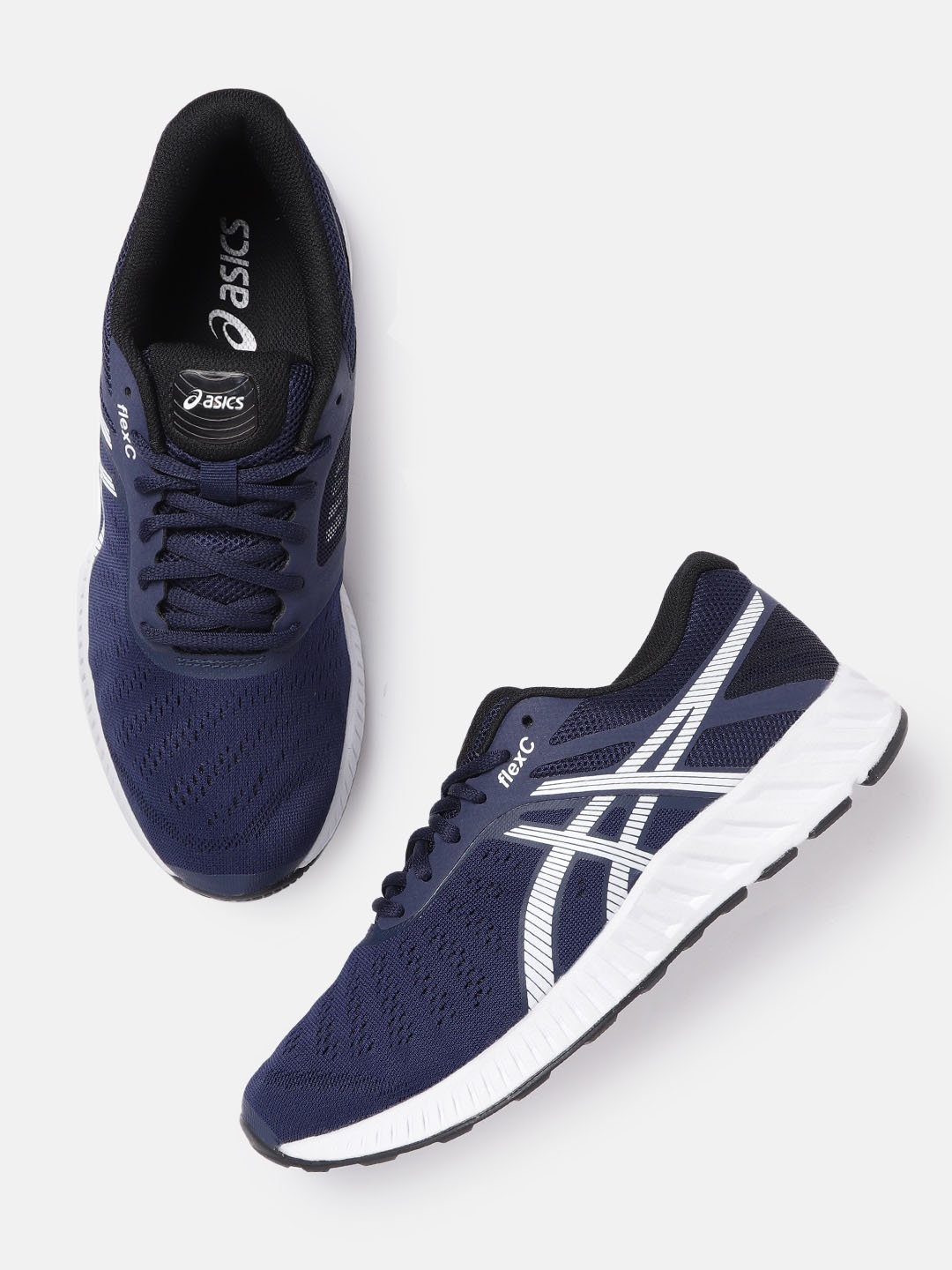 

ASICS Men Navy Blue & White Woven Design Flexc Running Shoes