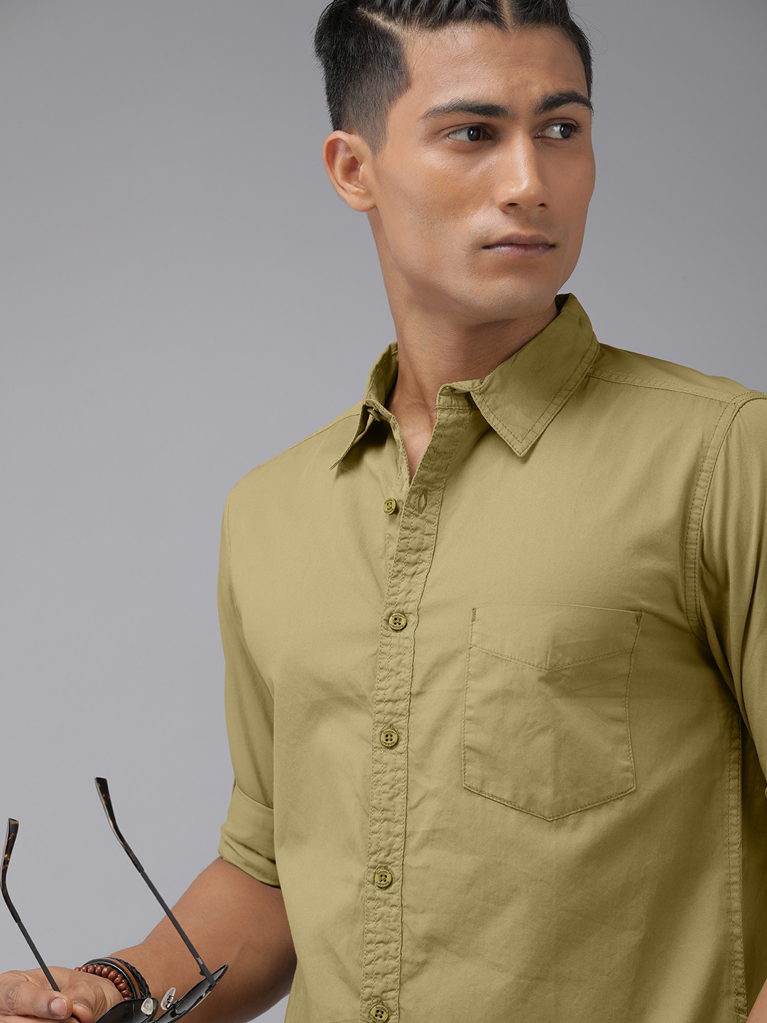 

Roadster Men Olive Green Opaque Casual Shirt