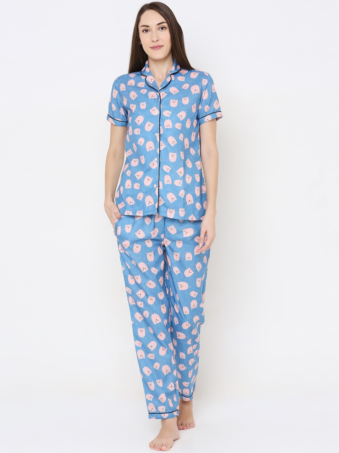 

FashionRack Women Blue & White Printed Night suit