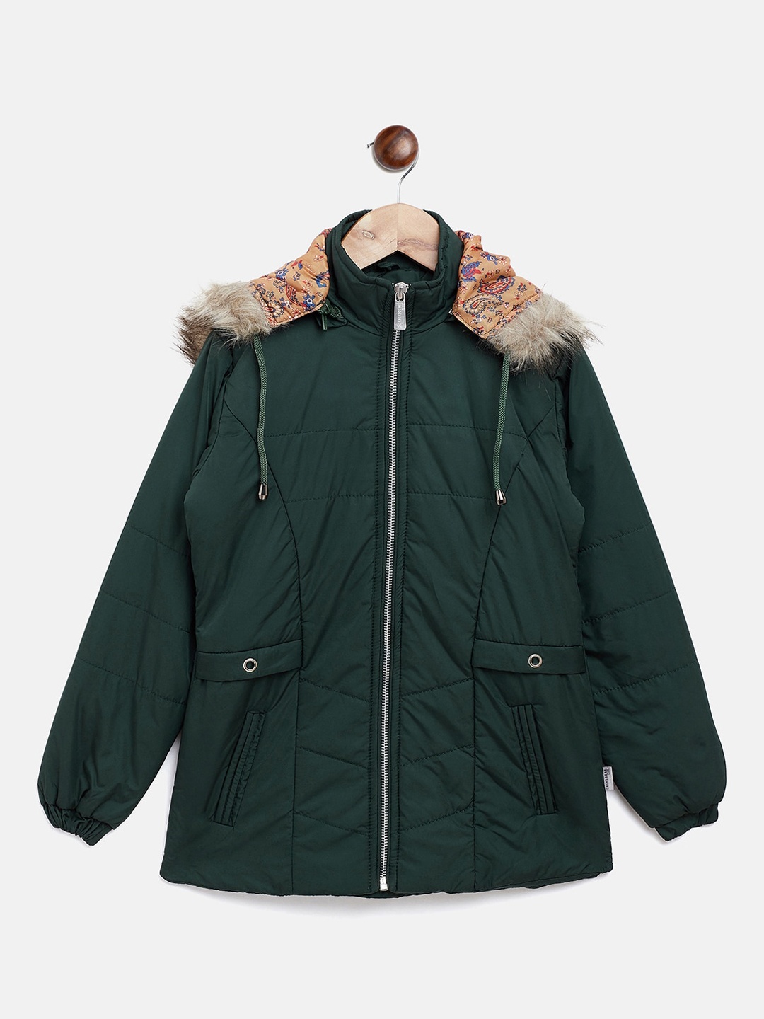 

Crimsoune Club Girls Green Detachable Hood Parka Jacket