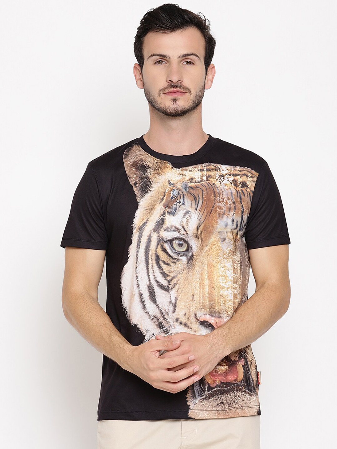 

Wolfpack Men Black & Brown Printed T-shirt