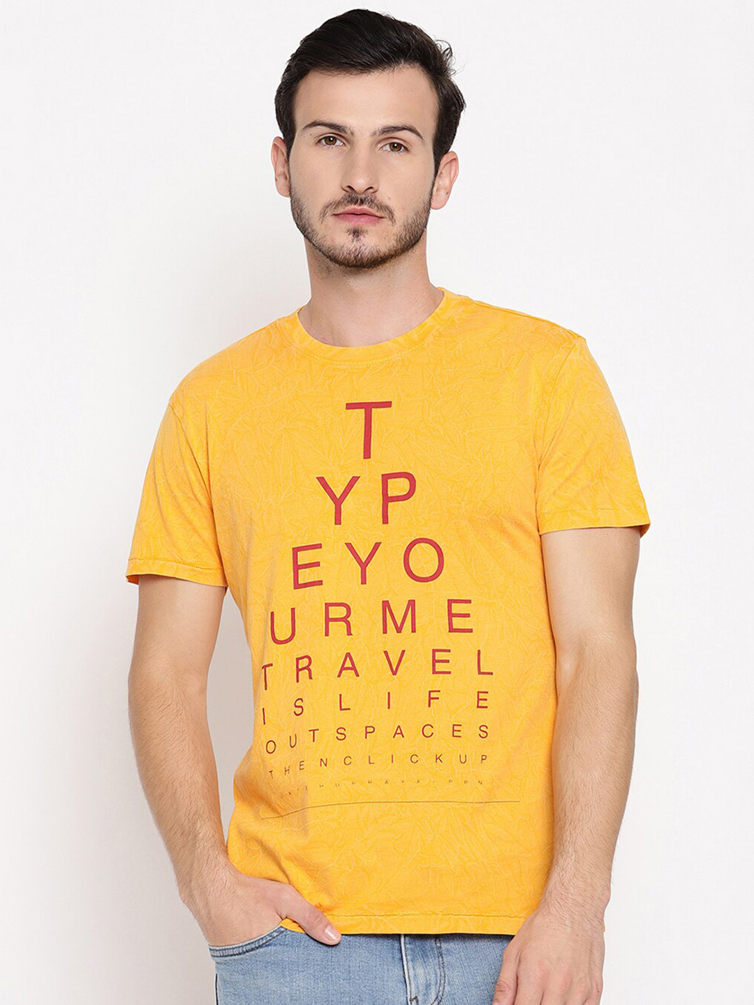

Wolfpack Men Yellow & Red Typography Printed Cotton T-shirt