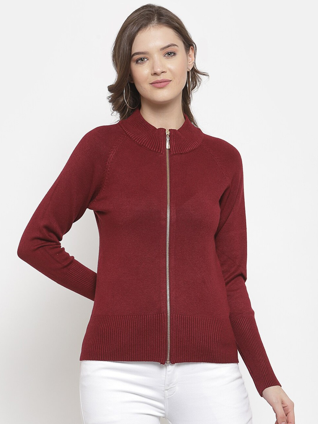 

Mafadeny Women Maroon Solid Front-Open Sweater