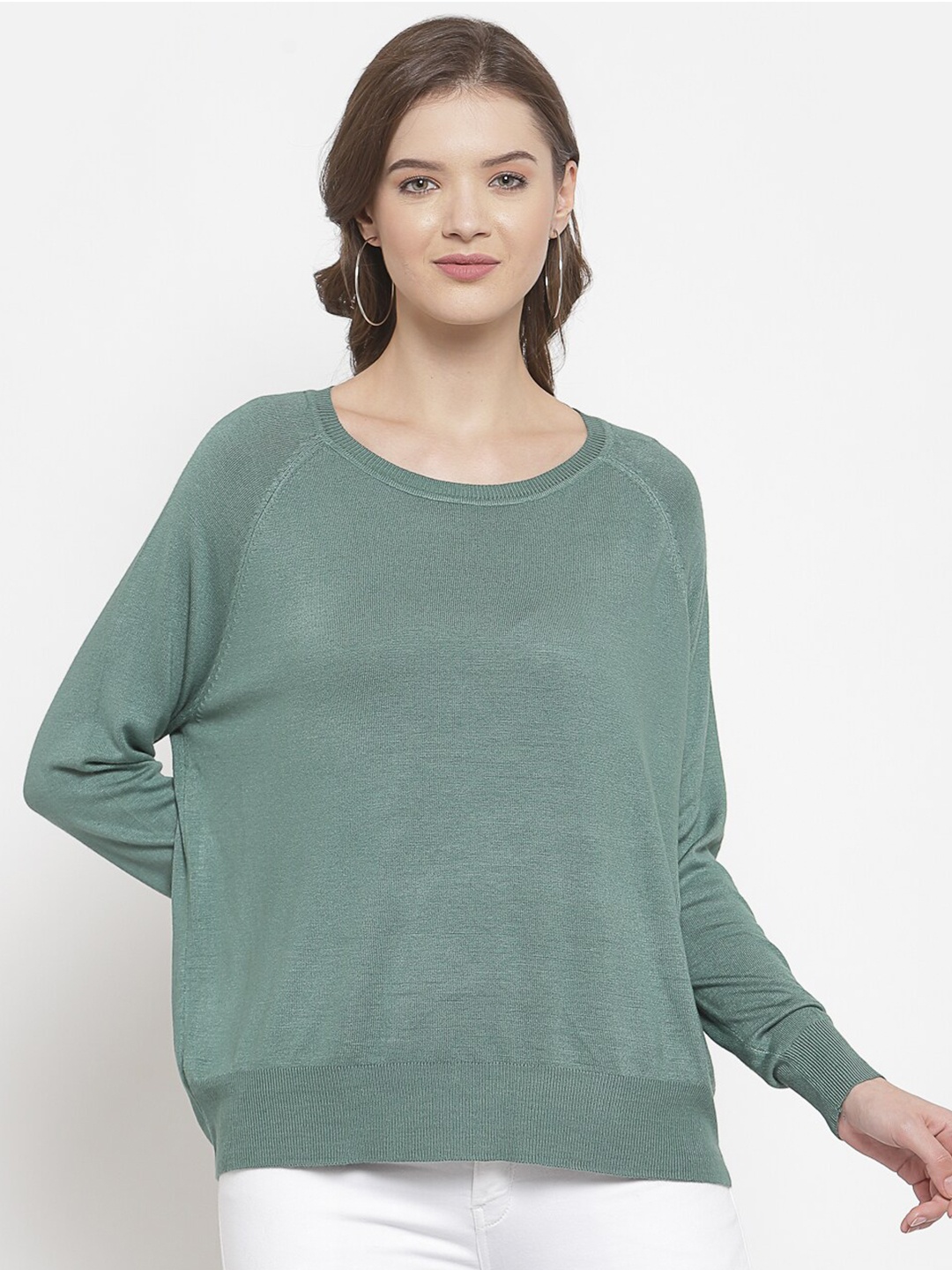 

Mafadeny Women Green Solid Knitted Pullover