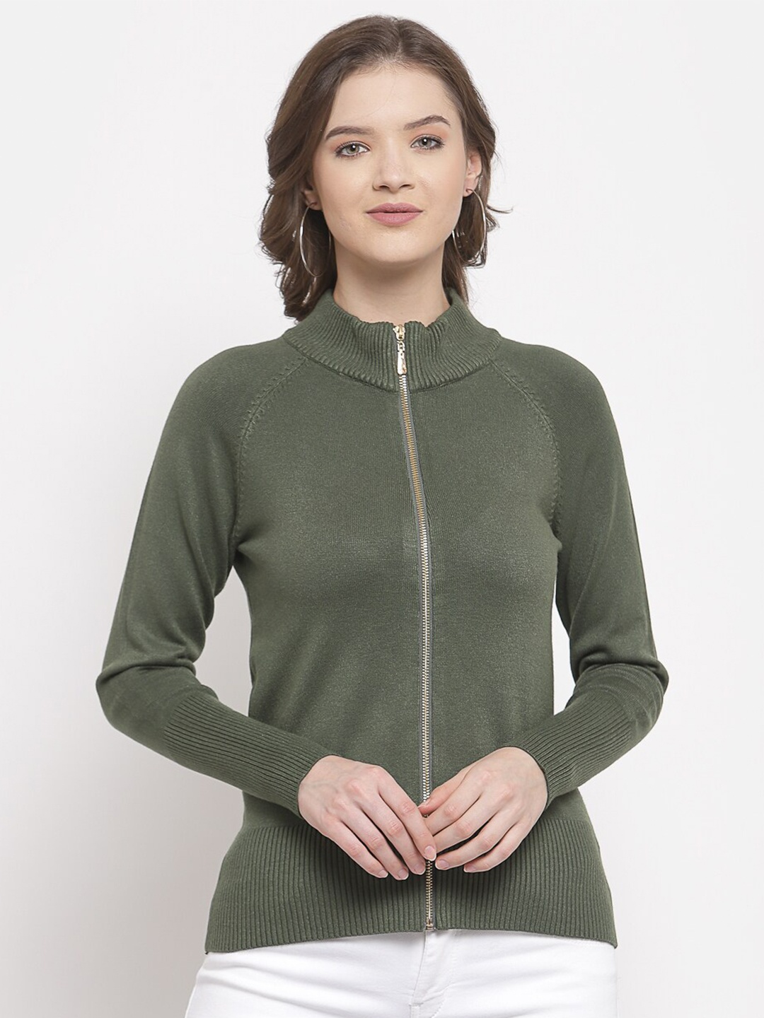 

Mafadeny Women Green Front-Open with Zip Detail