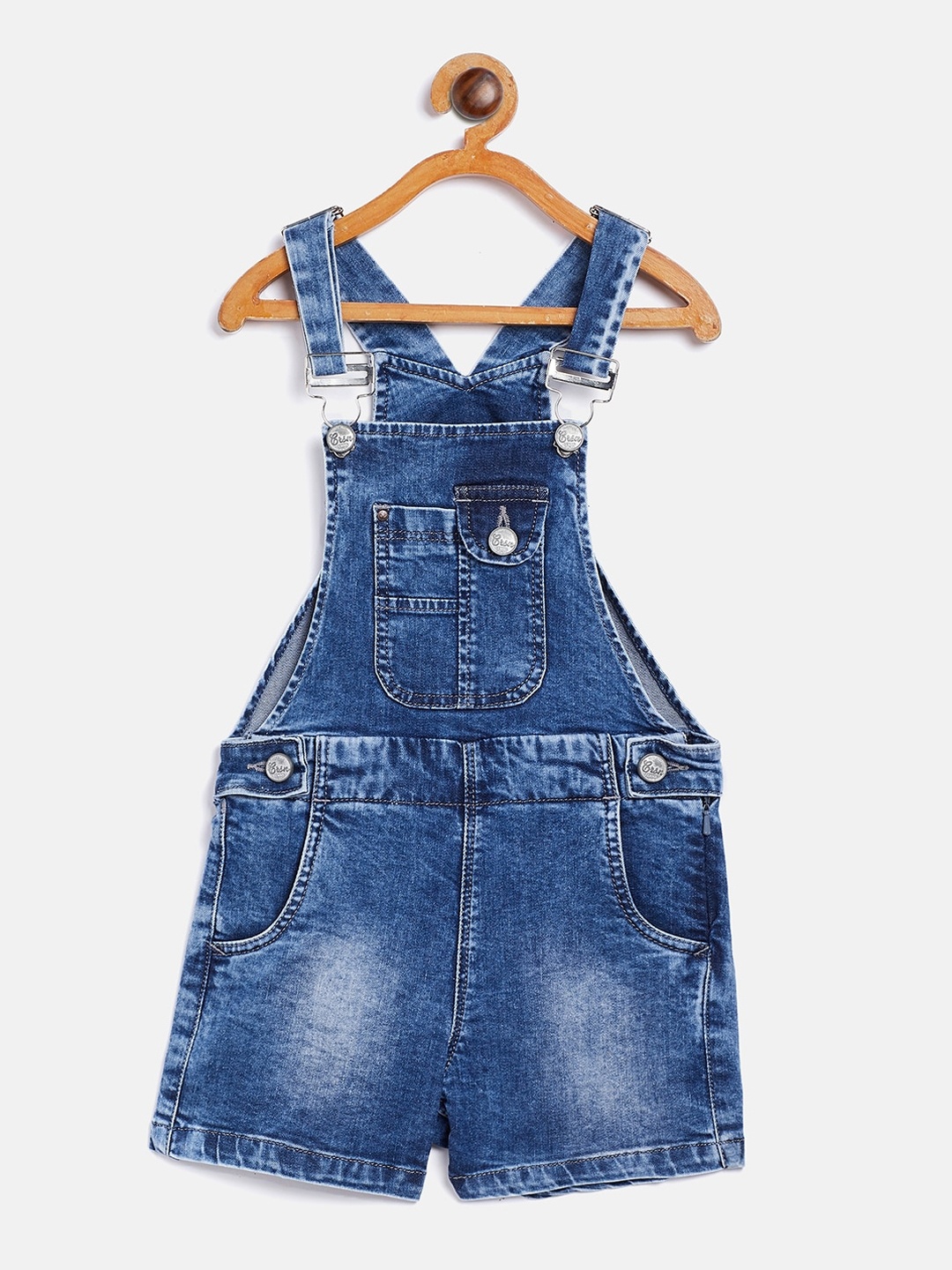 

Crimsoune Club Girls Blue Solid Slim-Fit Denim Dungarees