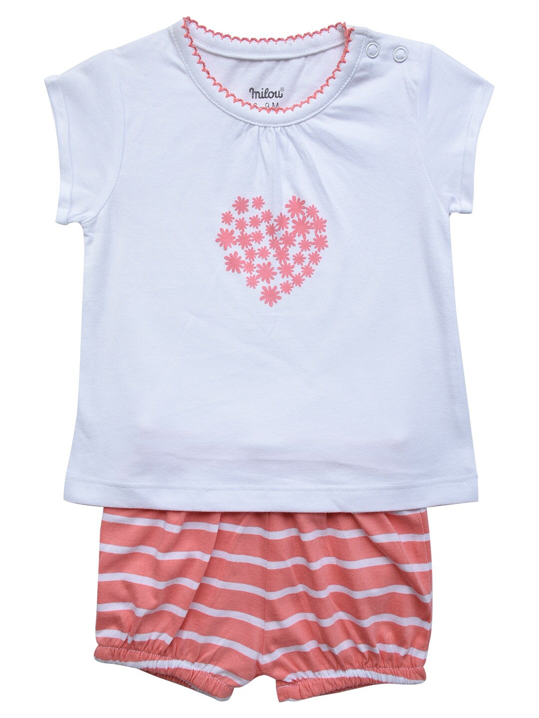 

milou Girls White & Pink Printed Pure Cotton T-Shirt With Shorts
