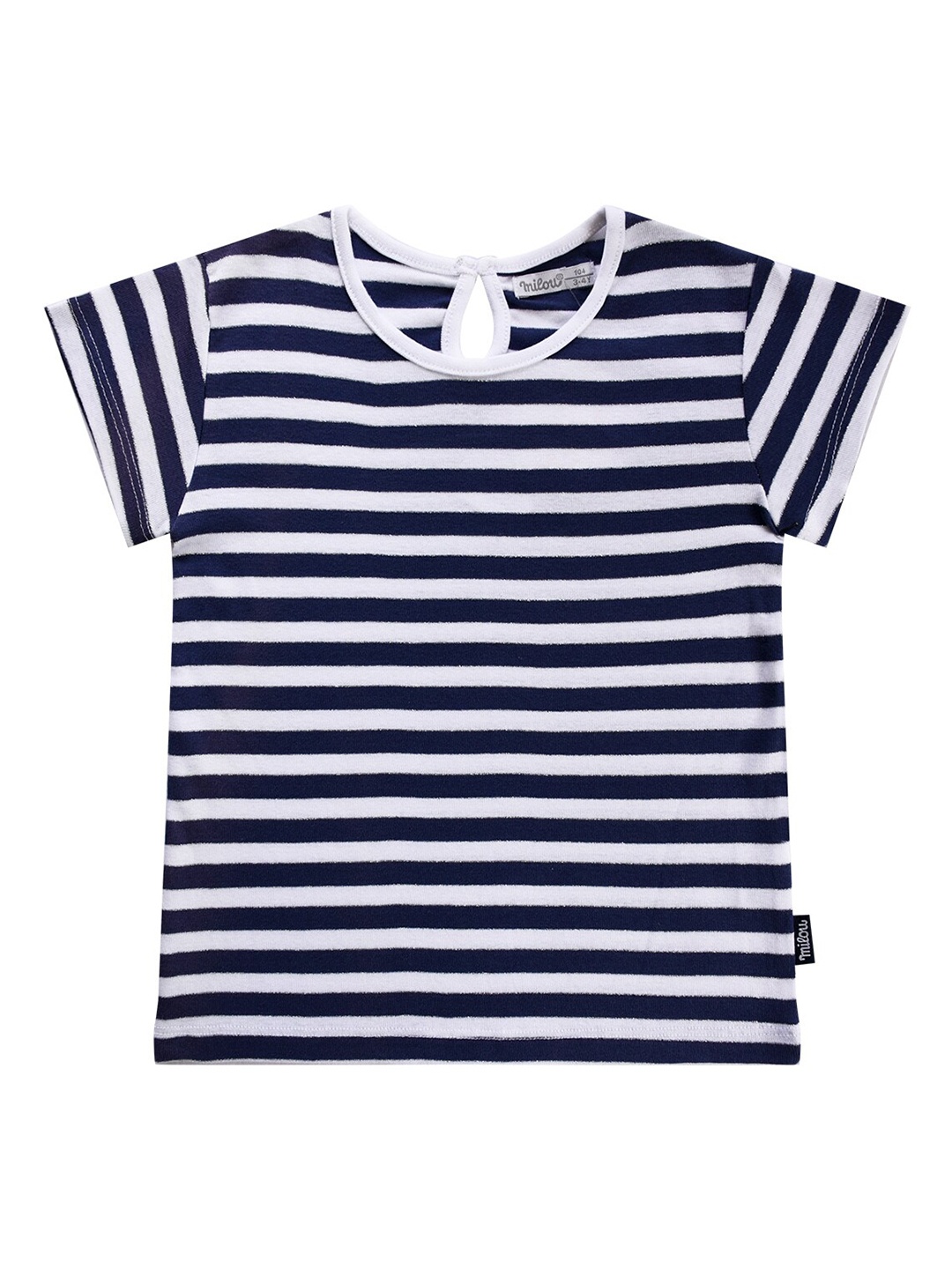 

milou Girls Navy Blue White Striped Pure Cotton T-shirt