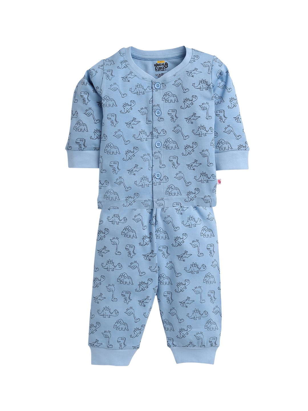 

AMUL Kandyfloss Unisex Kids Blue & Black Printed Pure Cotton Night suit