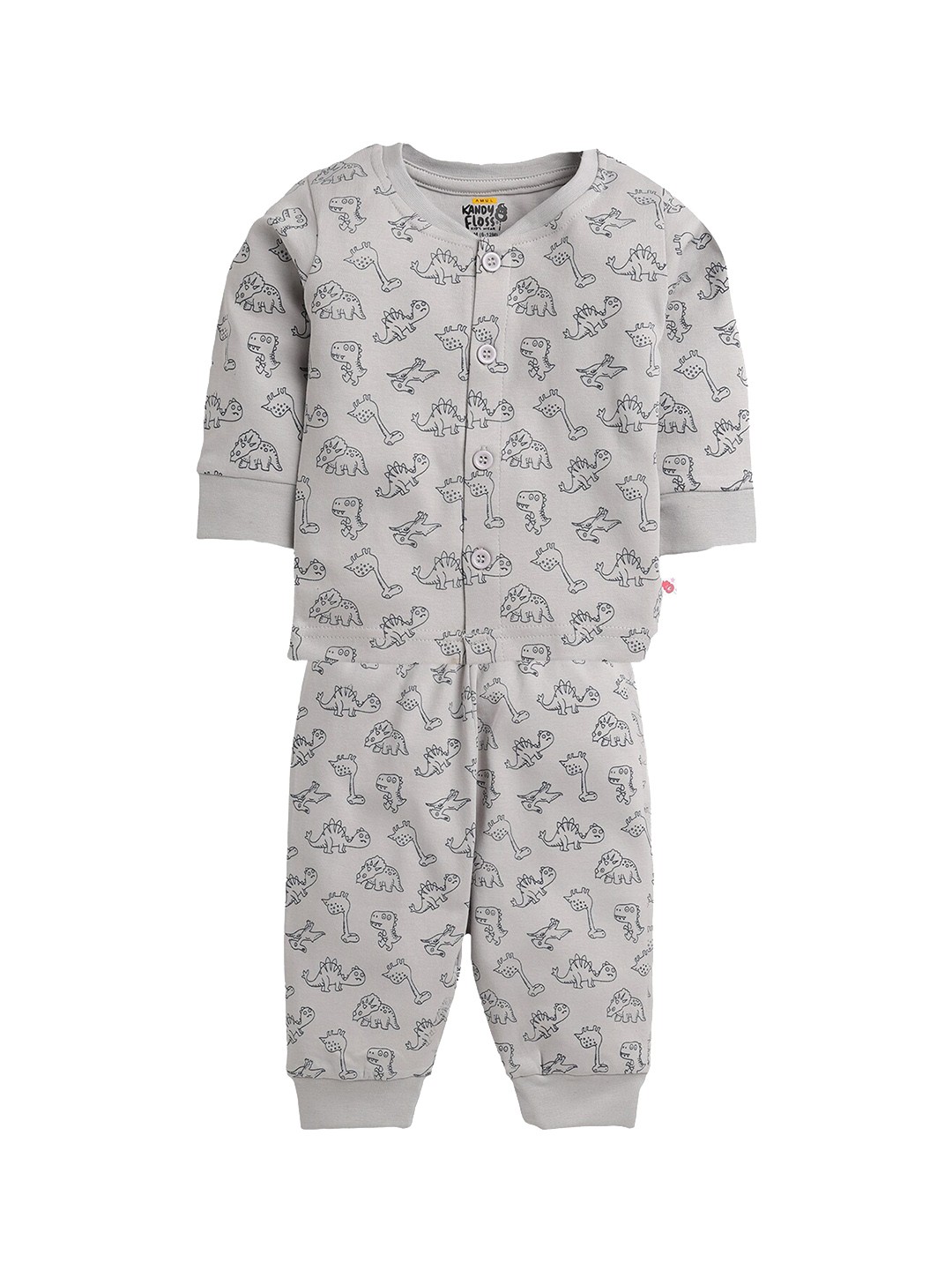 

AMUL Kandyfloss Unisex Kids Grey & Black Printed Pure Cotton Night Suit