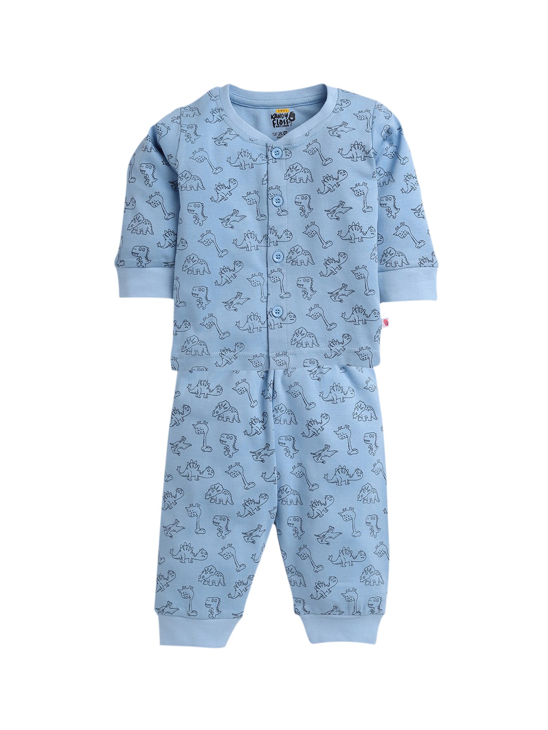 

AMUL Kandyfloss Unisex Kids Blue & Black Printed Pure Cotton Night Suit