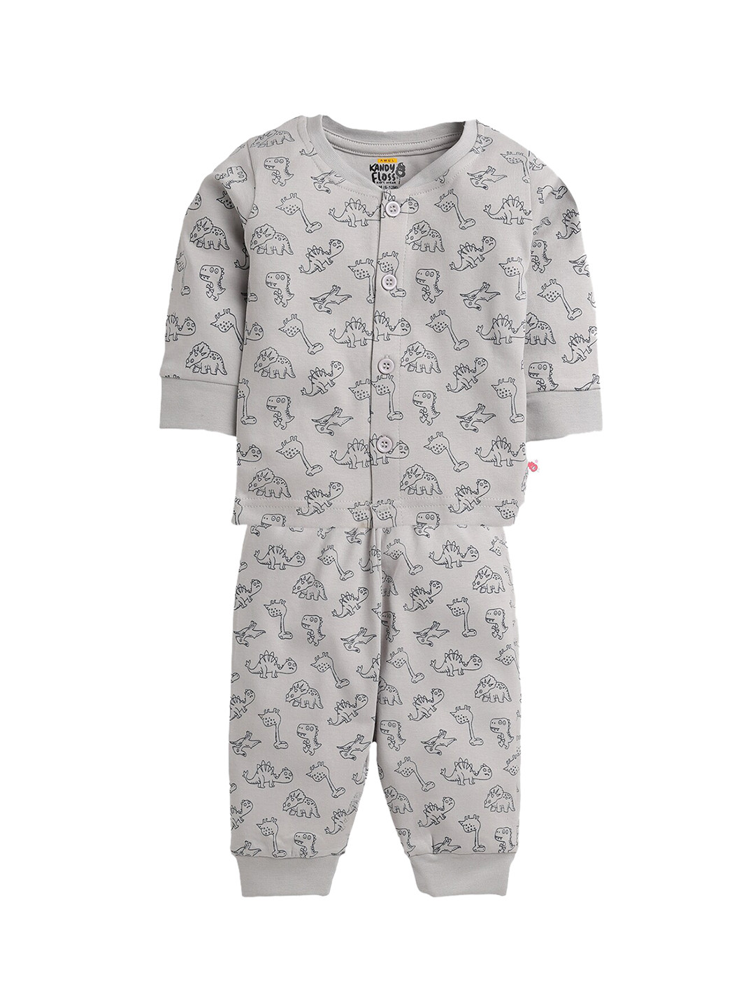 

AMUL Kandyfloss Unisex Kids Grey & Black Pure Cotton Printed Night Suit