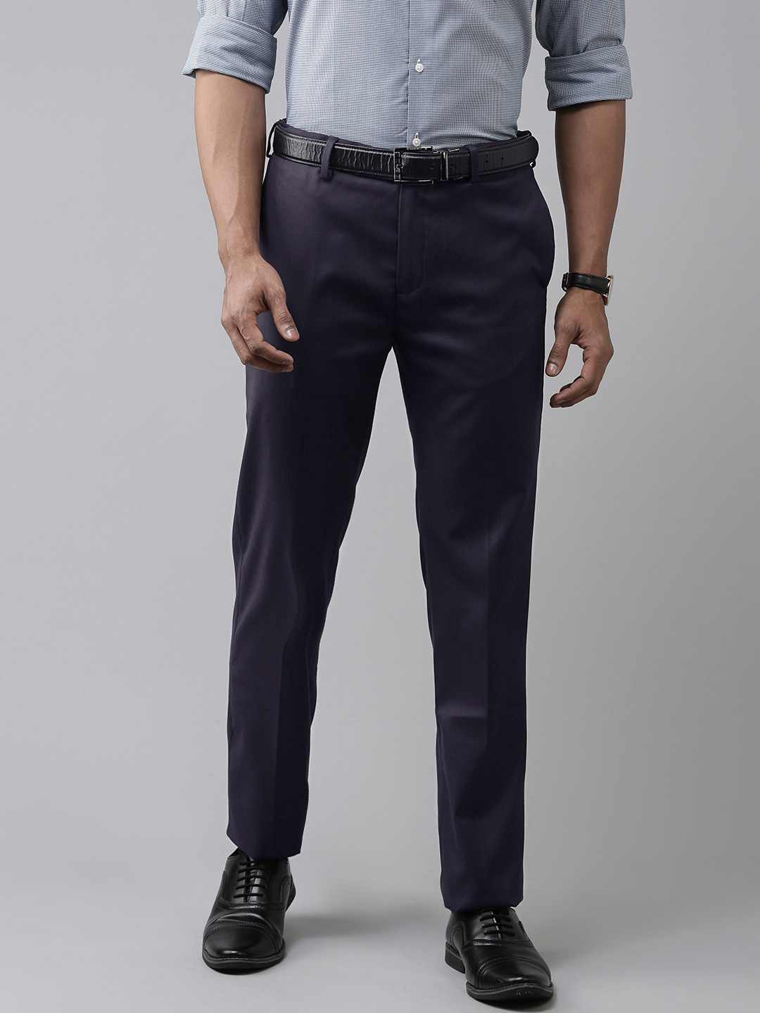 

Arrow Men Navy Blue Textured Tapered Fit Formal Trousers