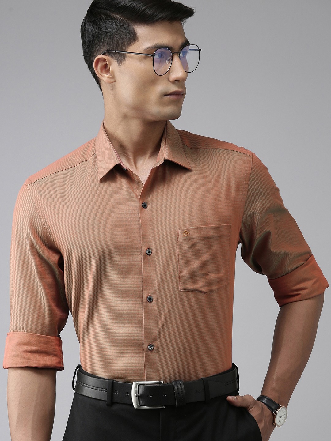 

Arrow Men Brown Self-Design Slim Fit Pure Cotton Casual Shirt
