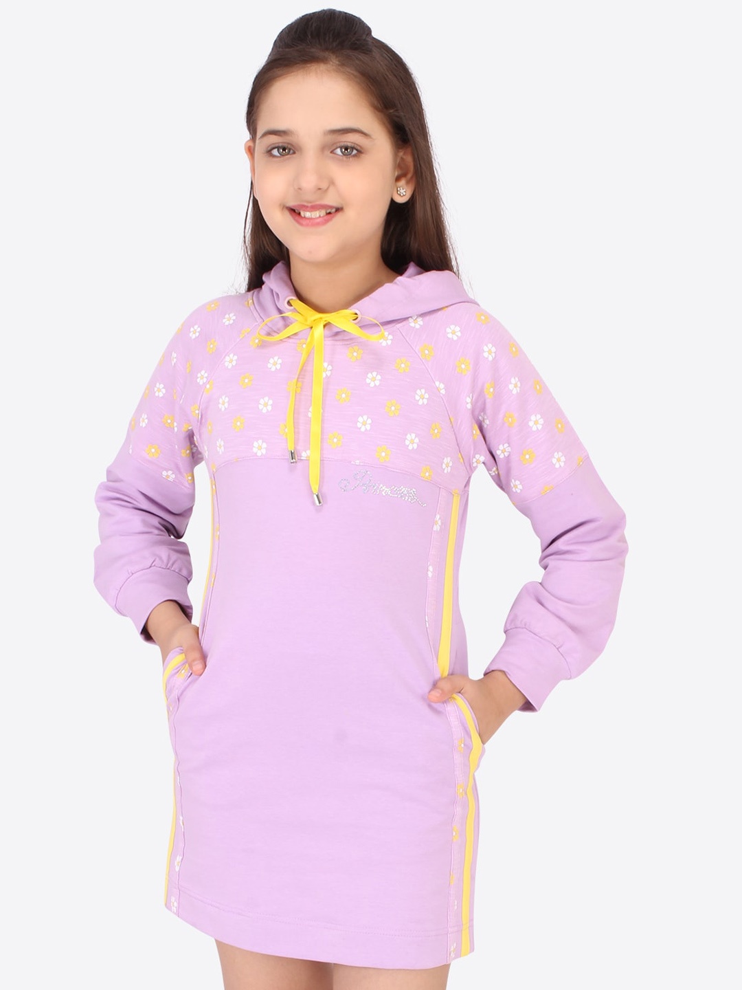 

CUTECUMBER Girls Violet Printed Hooded Shirt Dress