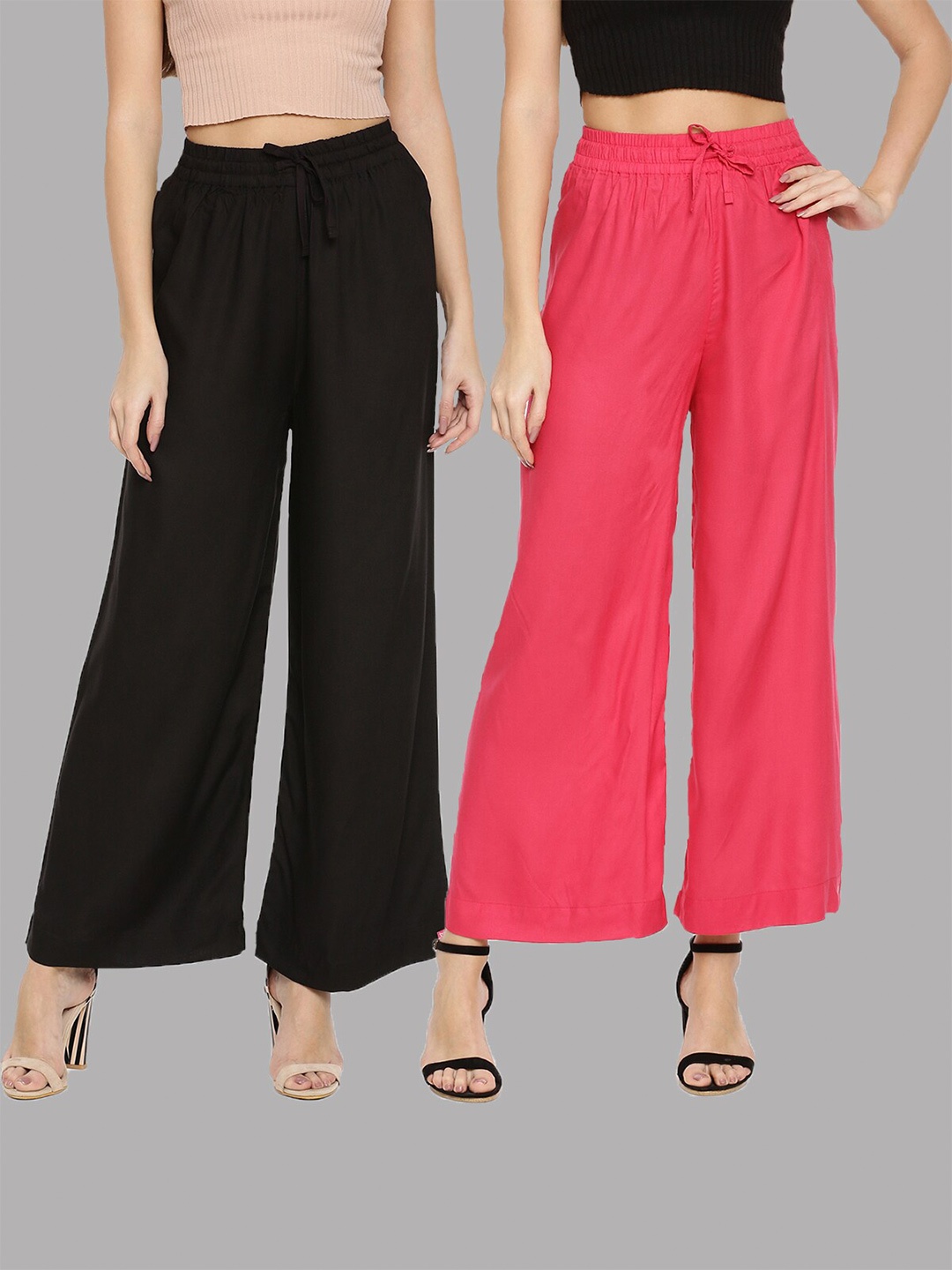 

TWIN BIRDS Pack Of 2 Women Black & Pink Palazzos