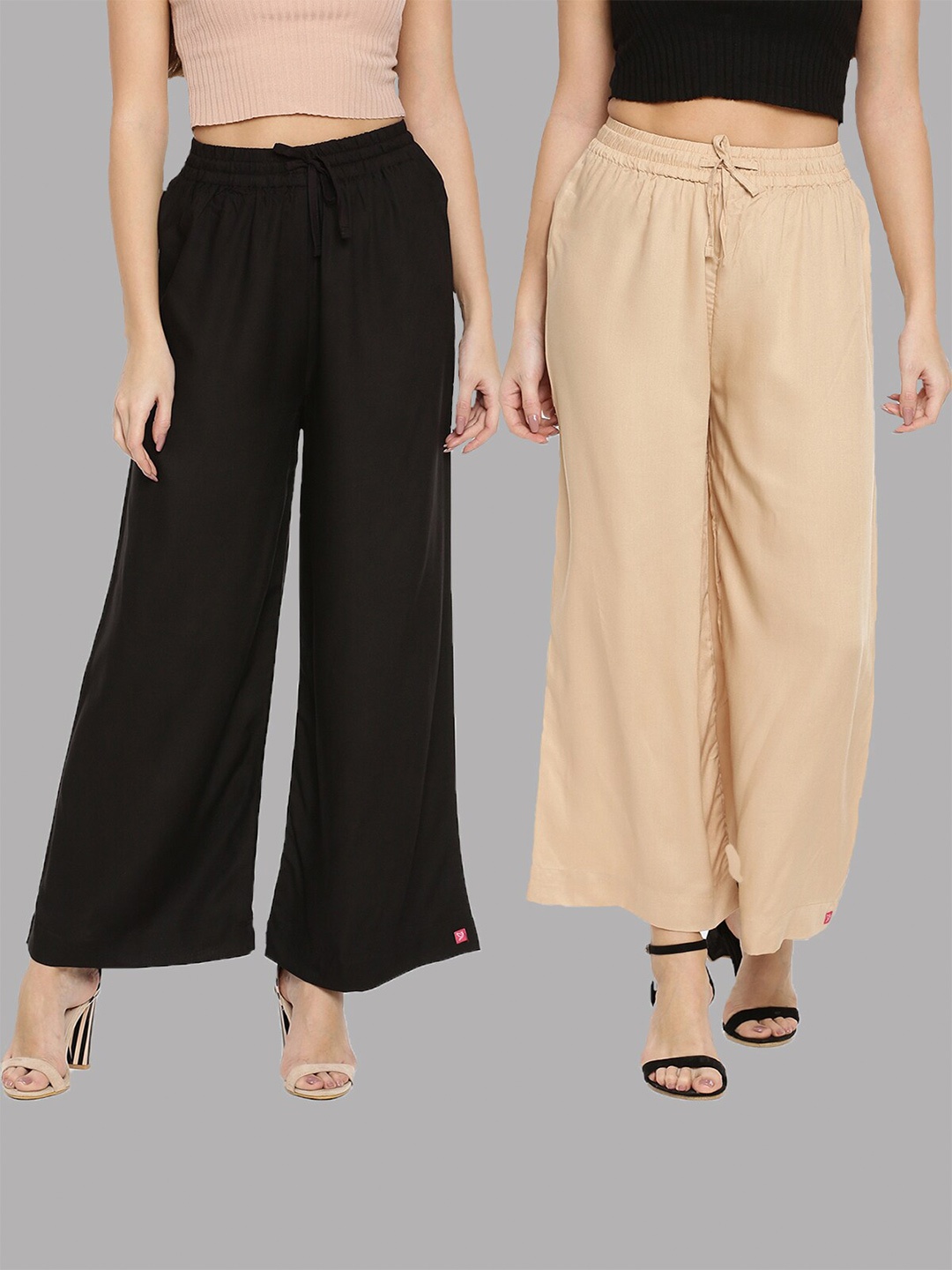 

TWIN BIRDS Women Pack Of 2 Black & Beige Palazzos