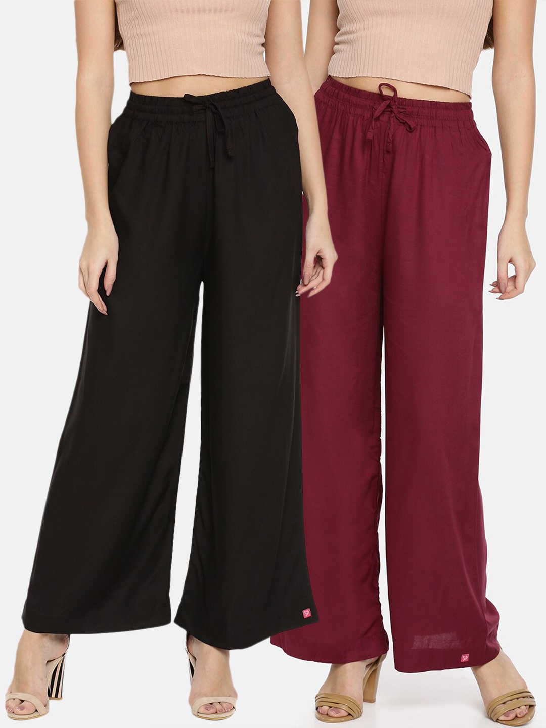 

TWIN BIRDS Pack Of 2 Women Black & Maroon Palazzos