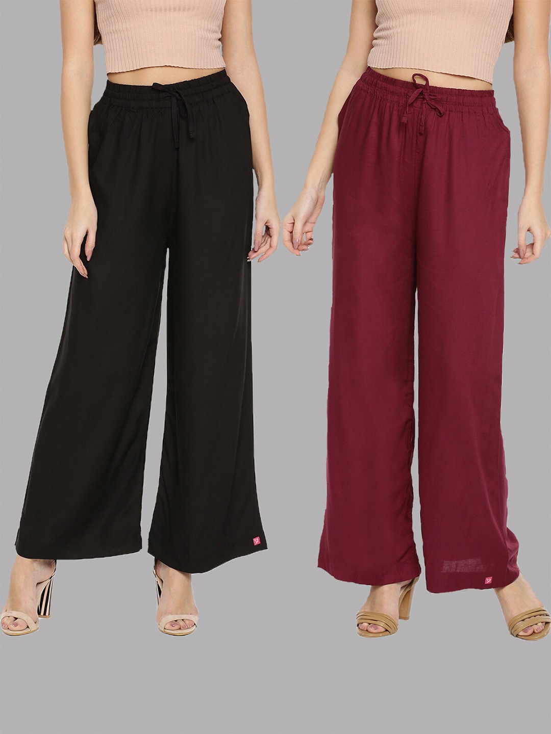 

TWIN BIRDS Pack Of 2 Women Black & Maroon Palazzos