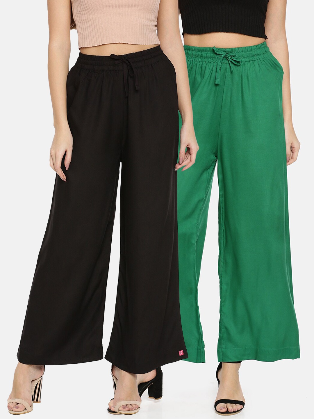 

TWIN BIRDS Women Pack Of 2 Black & Green Palazzos