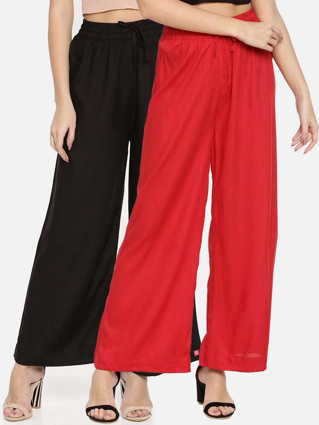 

TWIN BIRDS Women Pack Of 2 Black & Red Palazzos