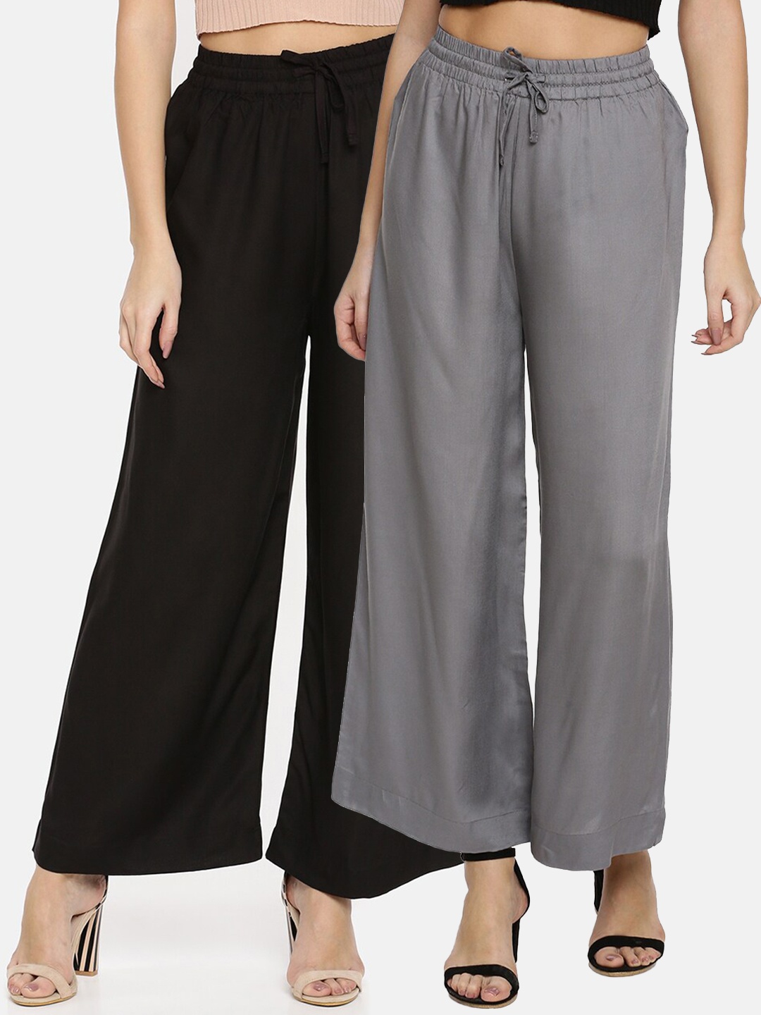 

TWIN BIRDS Women Pack of 2 Black & Grey Palazzos