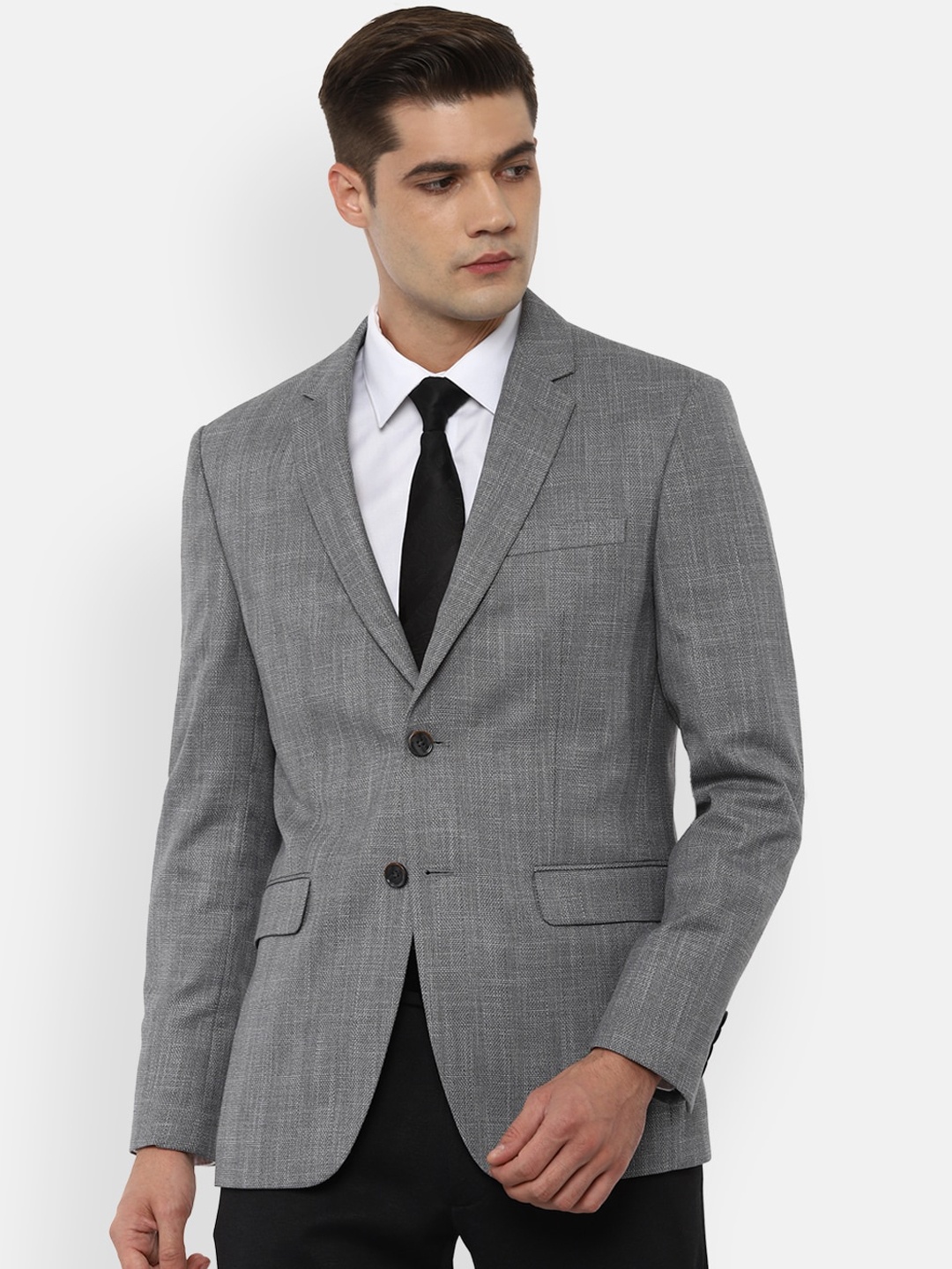 

Louis Philippe Men Grey Textured Single Breasted Slim Fit Blazer