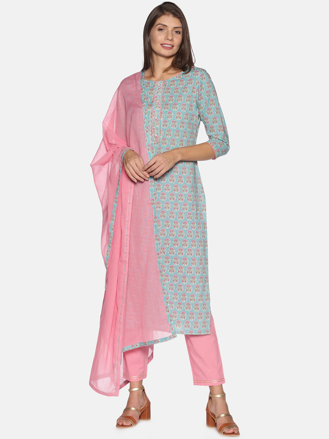 

Palakh Women Multicoloured Ethnic Motifs Printed Regular Pure Cotton Kurta with Trousers & With Dupatta, Multi