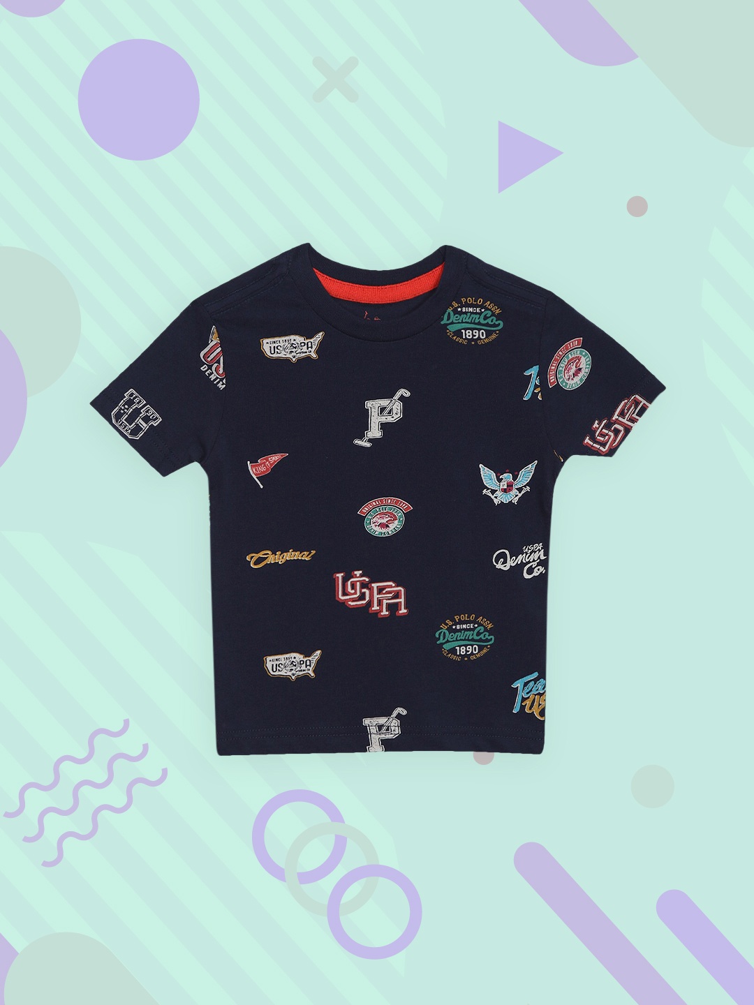

U.S. Polo Assn. Kids Boys Blue Printed T-shirt