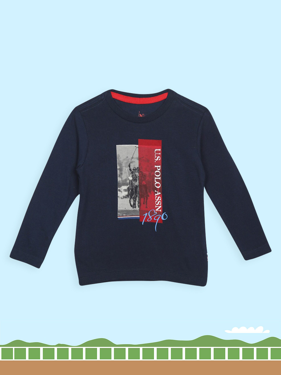 

U.S. Polo Assn. Kids Boys Navy Blue & Red Brand Logo Printed T-shirt