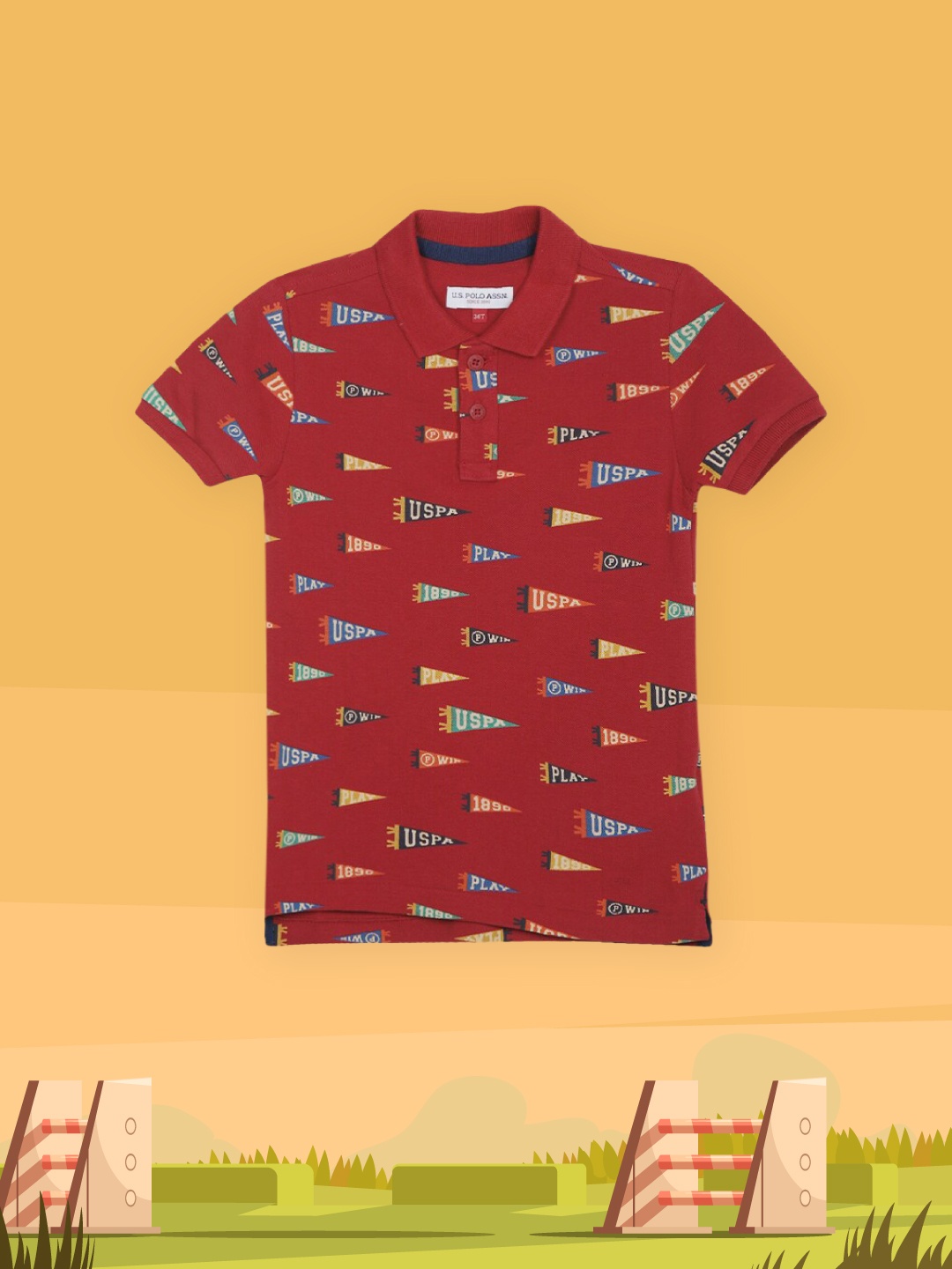 

U.S. Polo Assn. Kids Boys Red Printed Polo Collar T-shirt