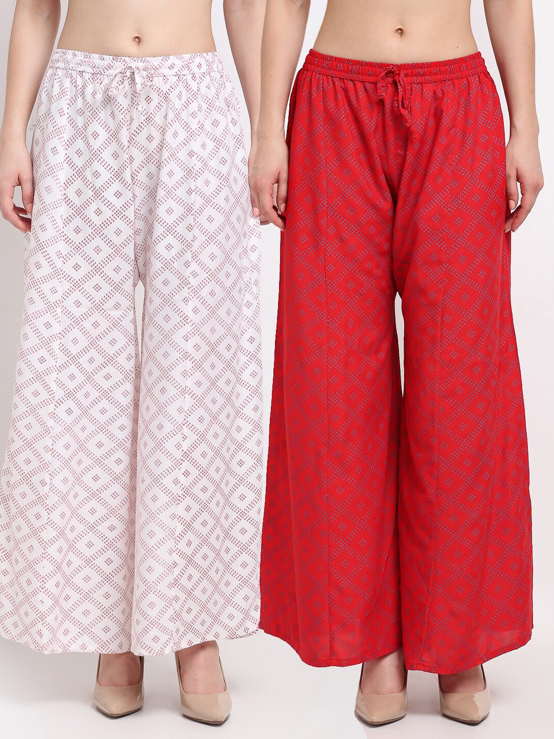 

GRACIT Women White & Red Printed Flared Palazzos Pack of 2