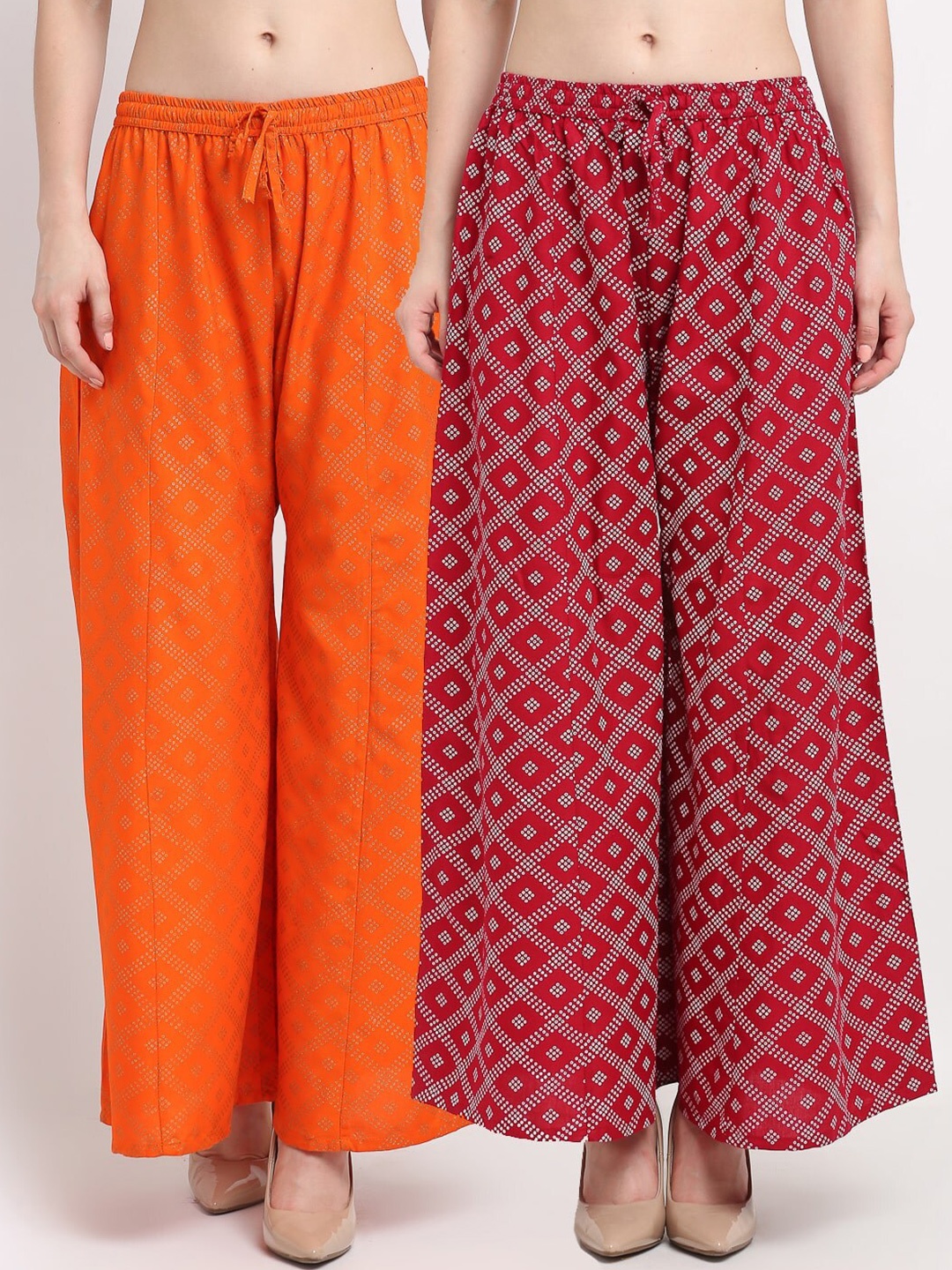 

GRACIT Women Orange & Red 2 Printed Flared Palazzos