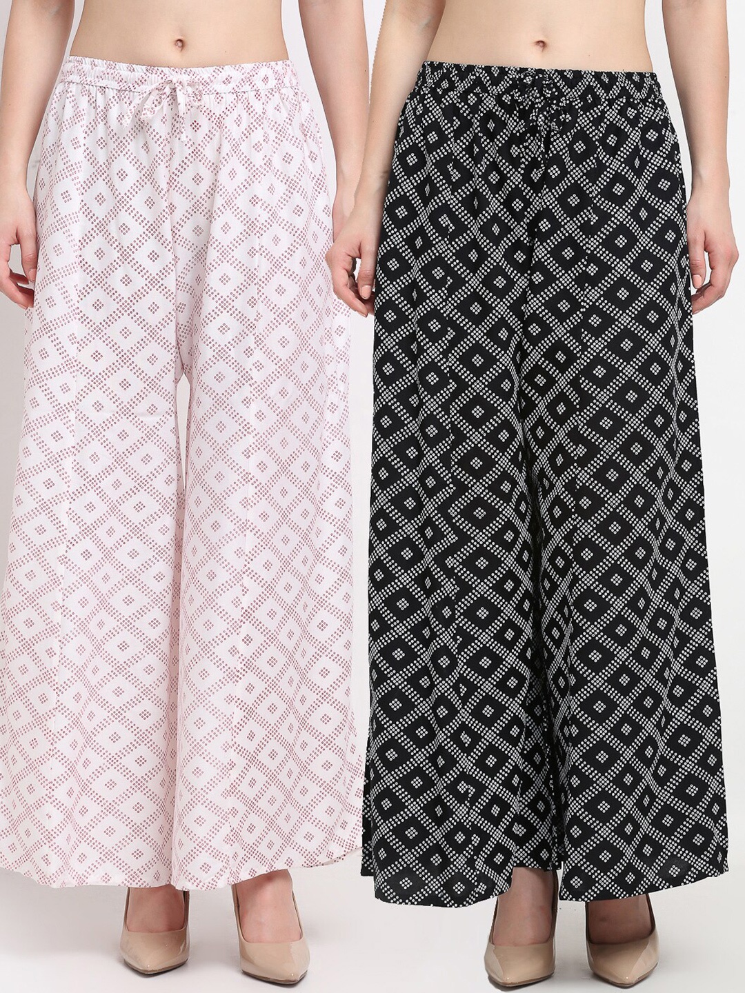 

GRACIT Women Black & White Printed Flared Palazzos Pack of 2