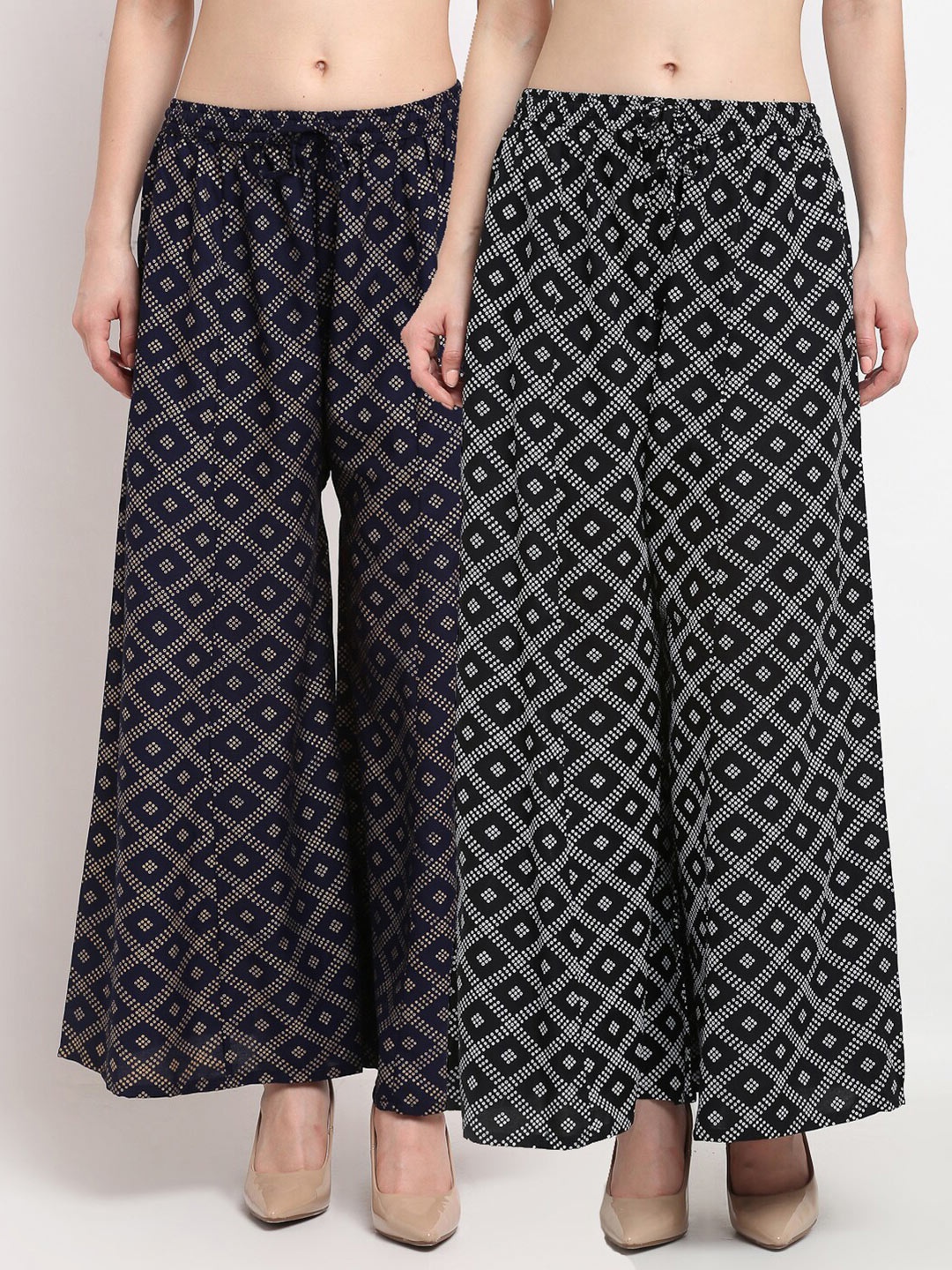 

GRACIT Women Black & Navy Blue Printed Flared Palazzos Pack of 2