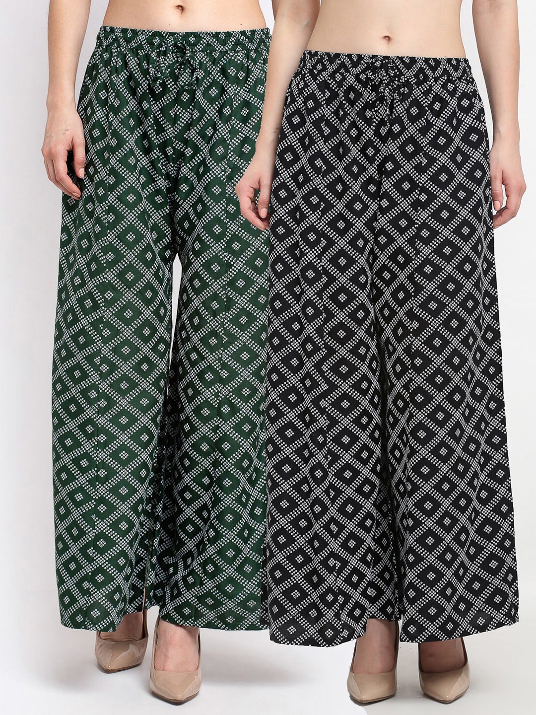 

GRACIT Women Black & Green Printed Flared Palazzos Pack of 2