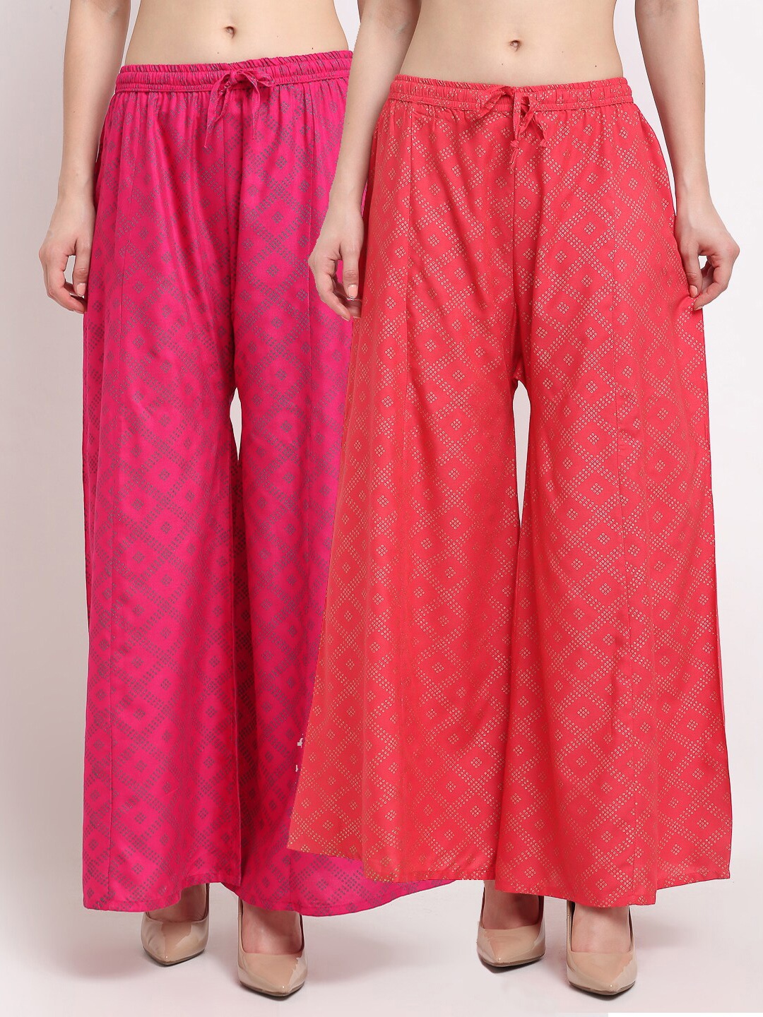 

GRACIT Women Pink & Red Printed Flared Palazzos Pack of 2