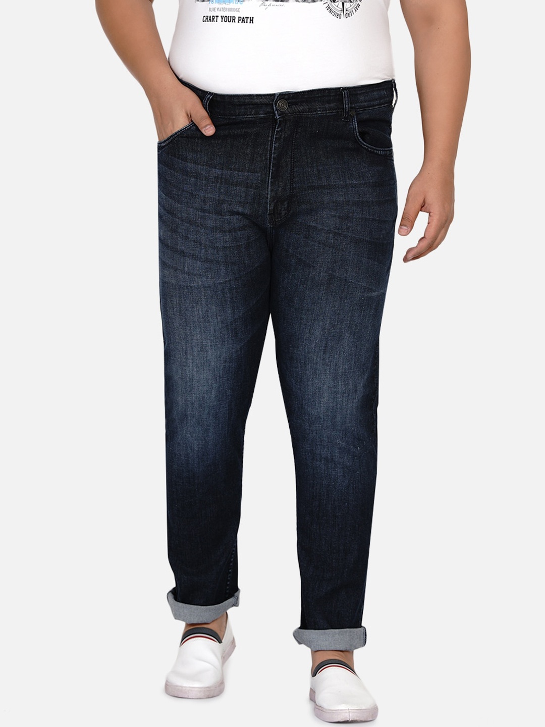 

John Pride Men Plus Size Rise Regular Fit Light Fade Stretchable Jeans, Navy blue