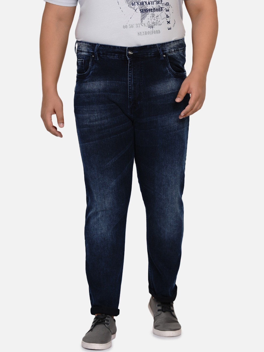 

John Pride Men Navy Blue Mid Rise Regular Fit Clean Look Light Fade Stretchable Jeans