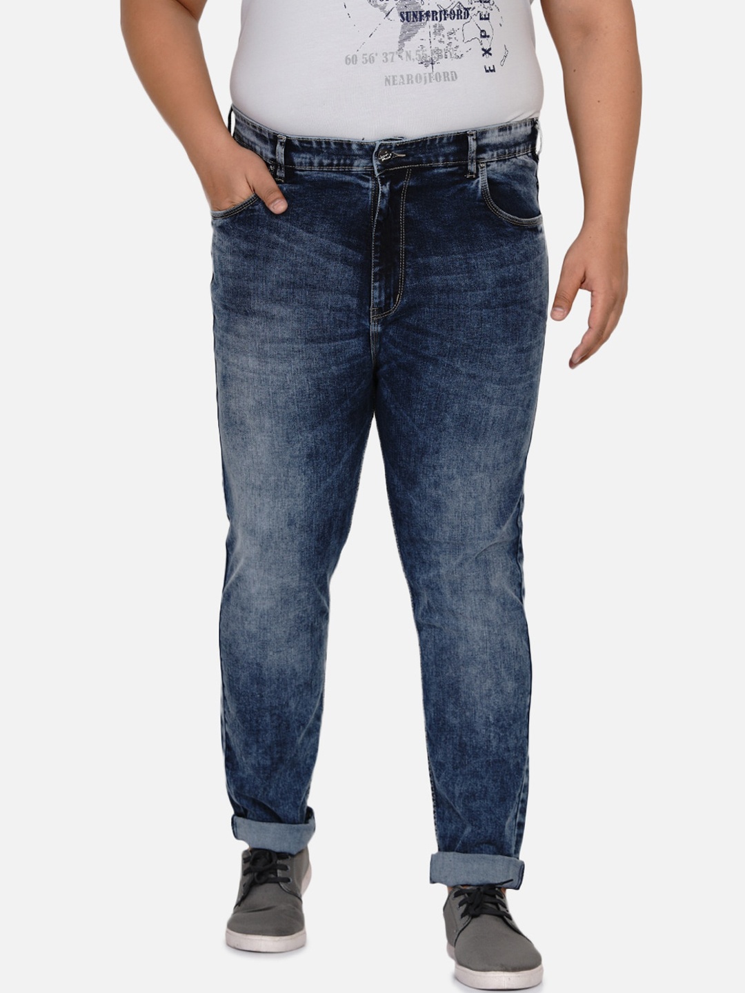 

John Pride Men Plus Size Blue Regular Fit Mid Rise Heavy Fade Stretchable Jeans