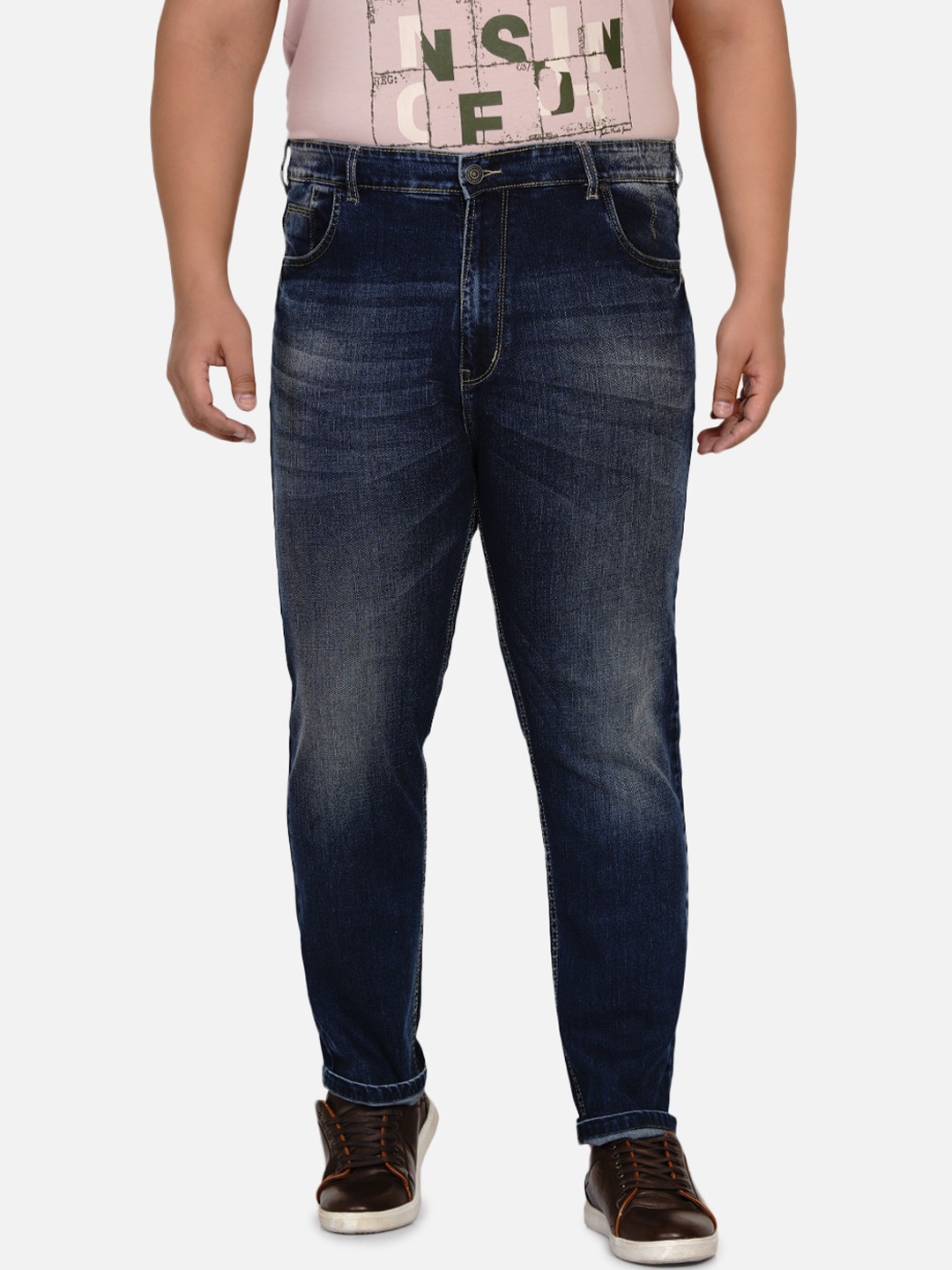 

John Pride Men Navy Blue Mid Rise Regular Fit Heavy Fade Stretchable Jeans