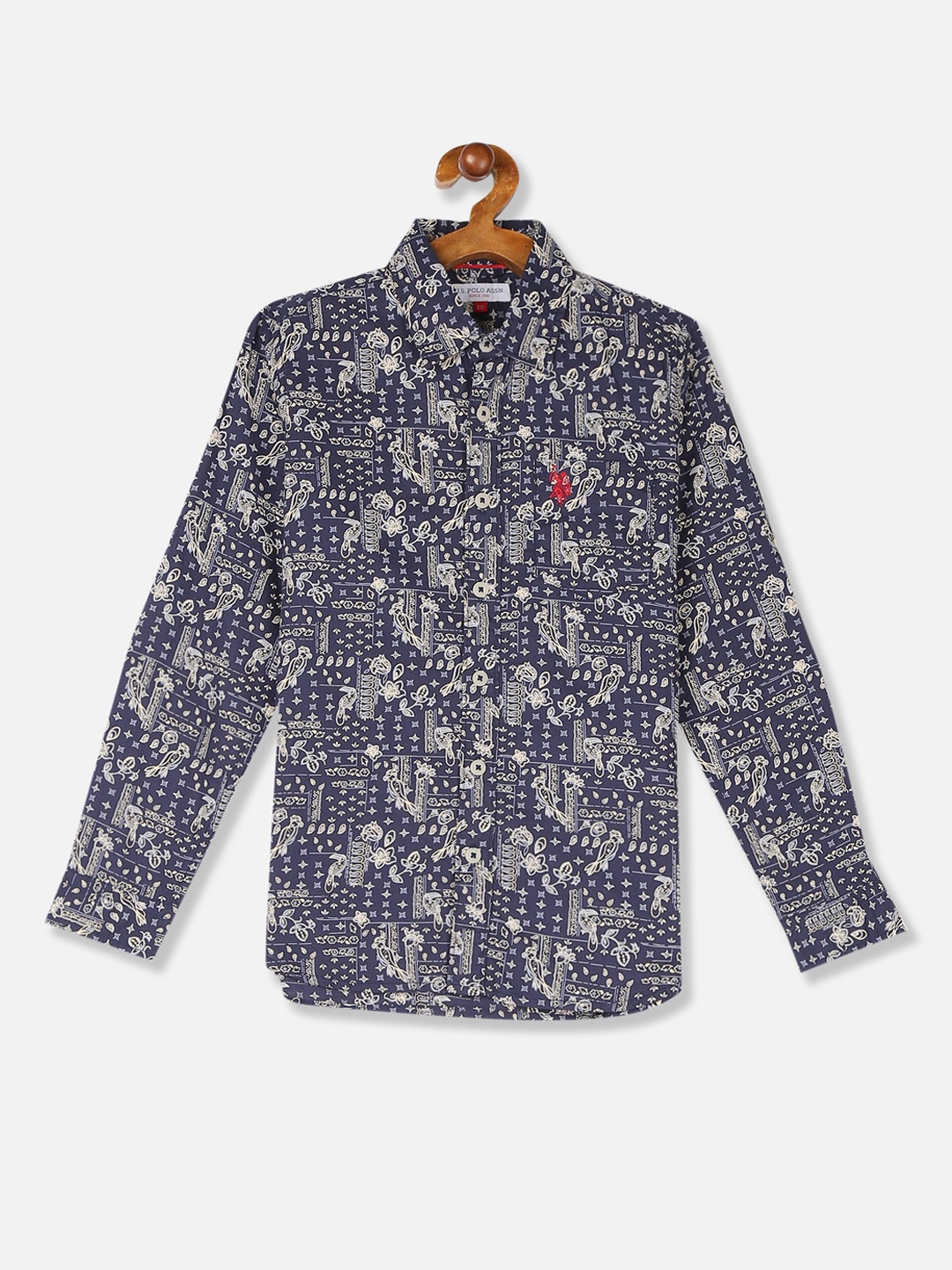 

U.S. Polo Assn. Kids Boys Navy Blue & White Opaque Printed Casual Shirt